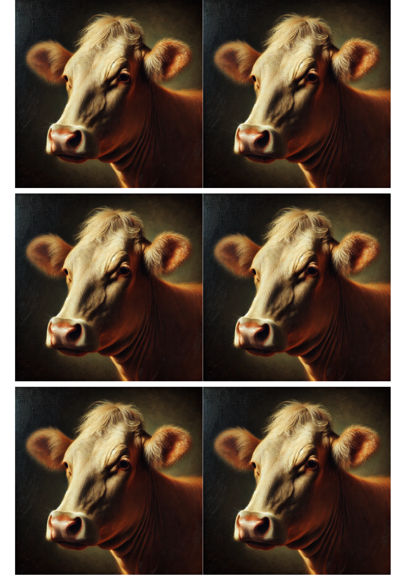 Sticker Sheet / Greeting Card – Cow In The Style Of Rembrandt Collage Cat. No. 1801