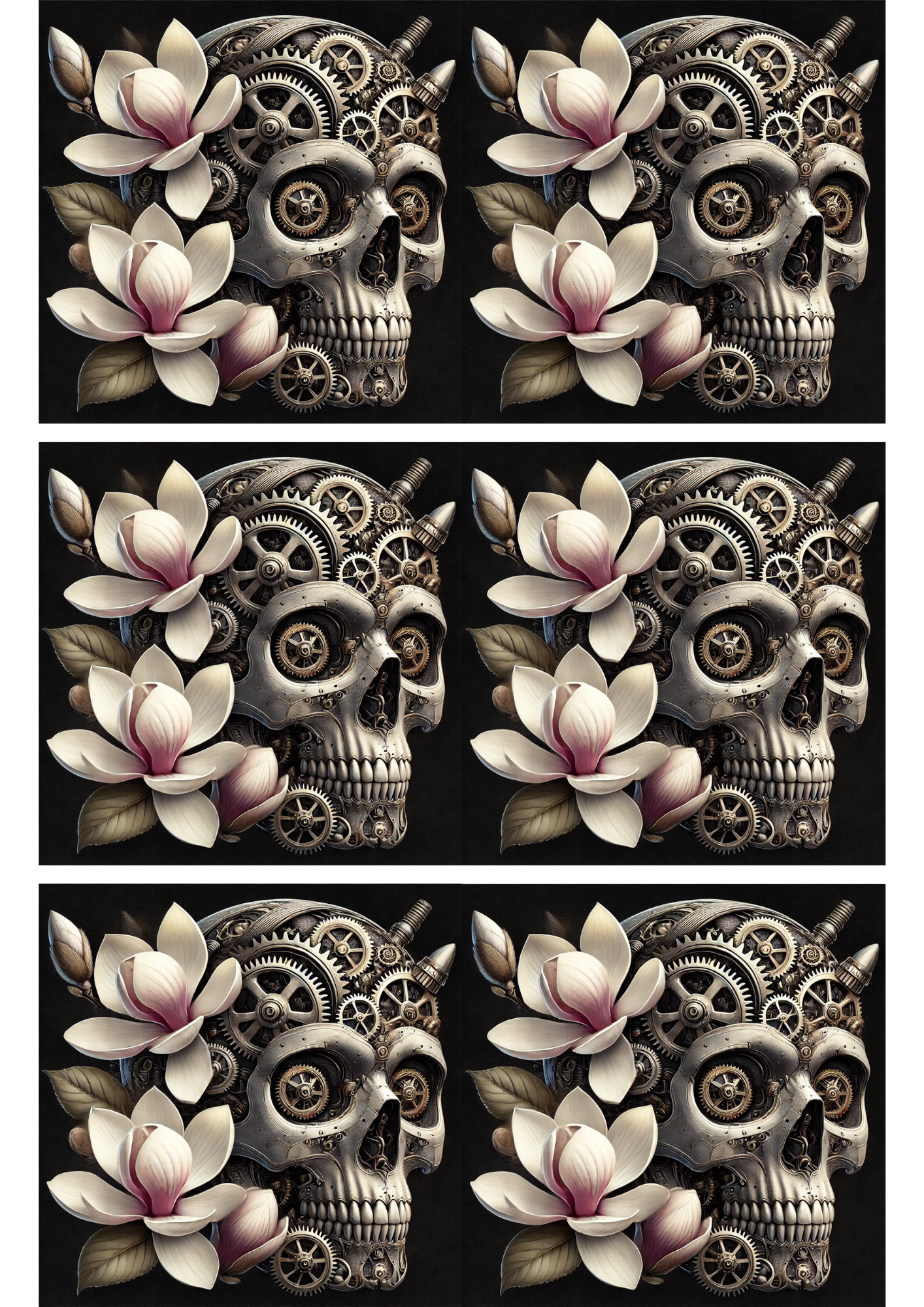 Sticker Sheet / Greeting Card – Skull And Magnolias Steampunk Collage Cat. No. 2811