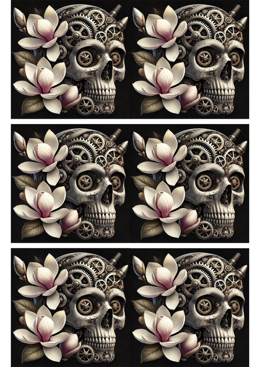 Sticker Sheet – Skull And Magnolias Steampunk Collage Cat. No. 2811