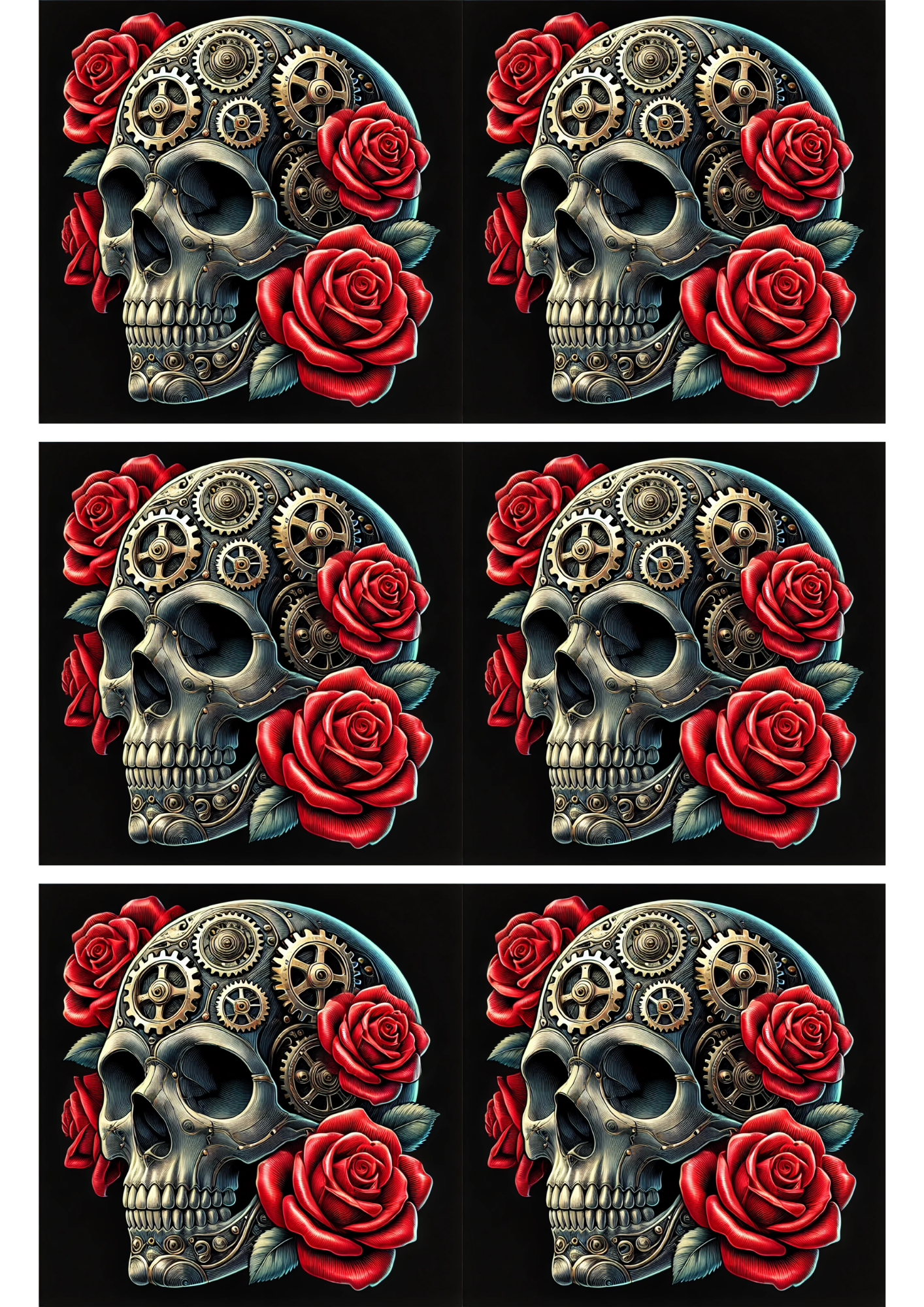 Sticker Sheet / Greeting Card – Skull And Roses Steampunk Collage Cat. No. 2813