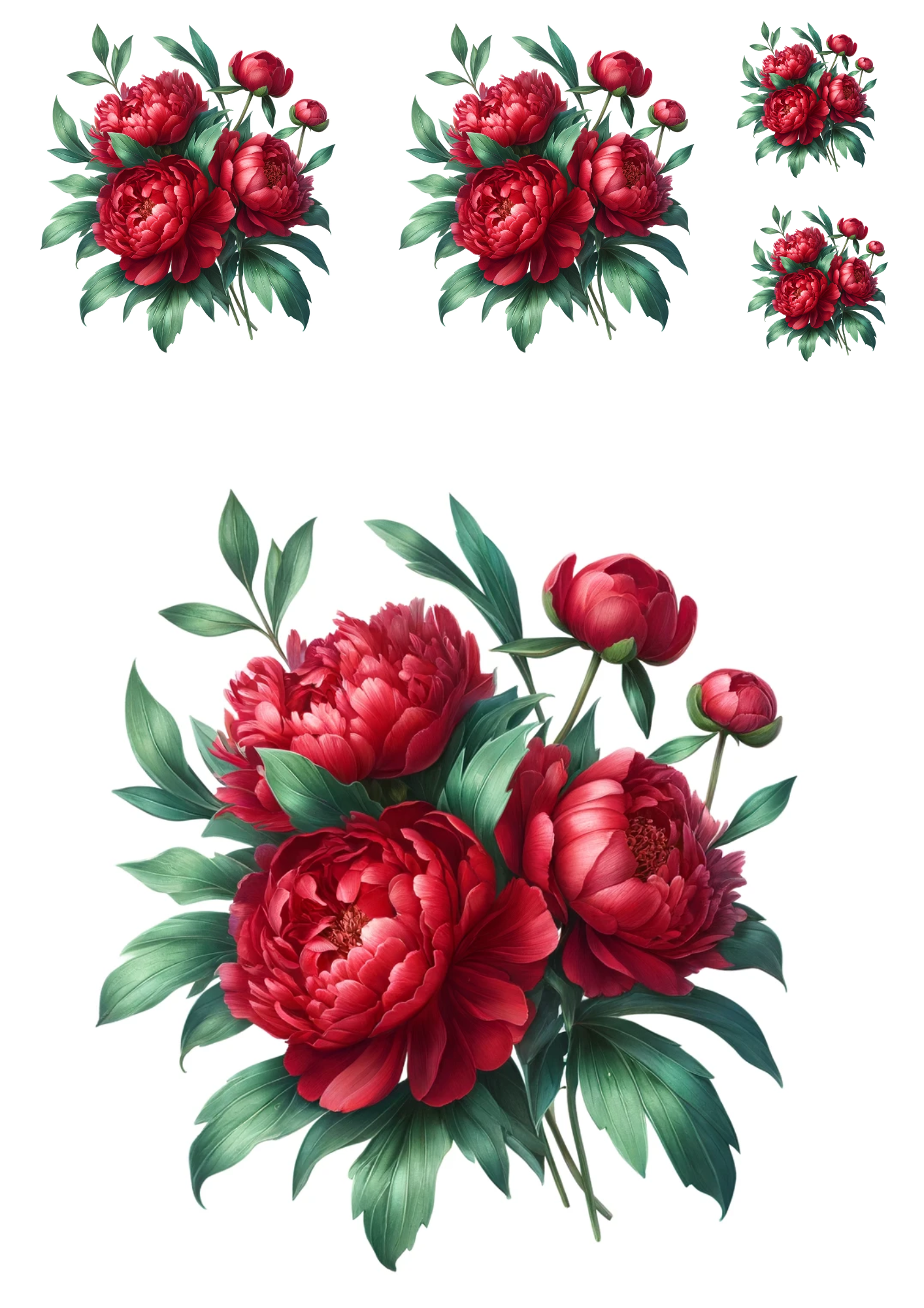 Sticker Sheet / Greeting Card – Red Peonies Collage Cat No. 1025