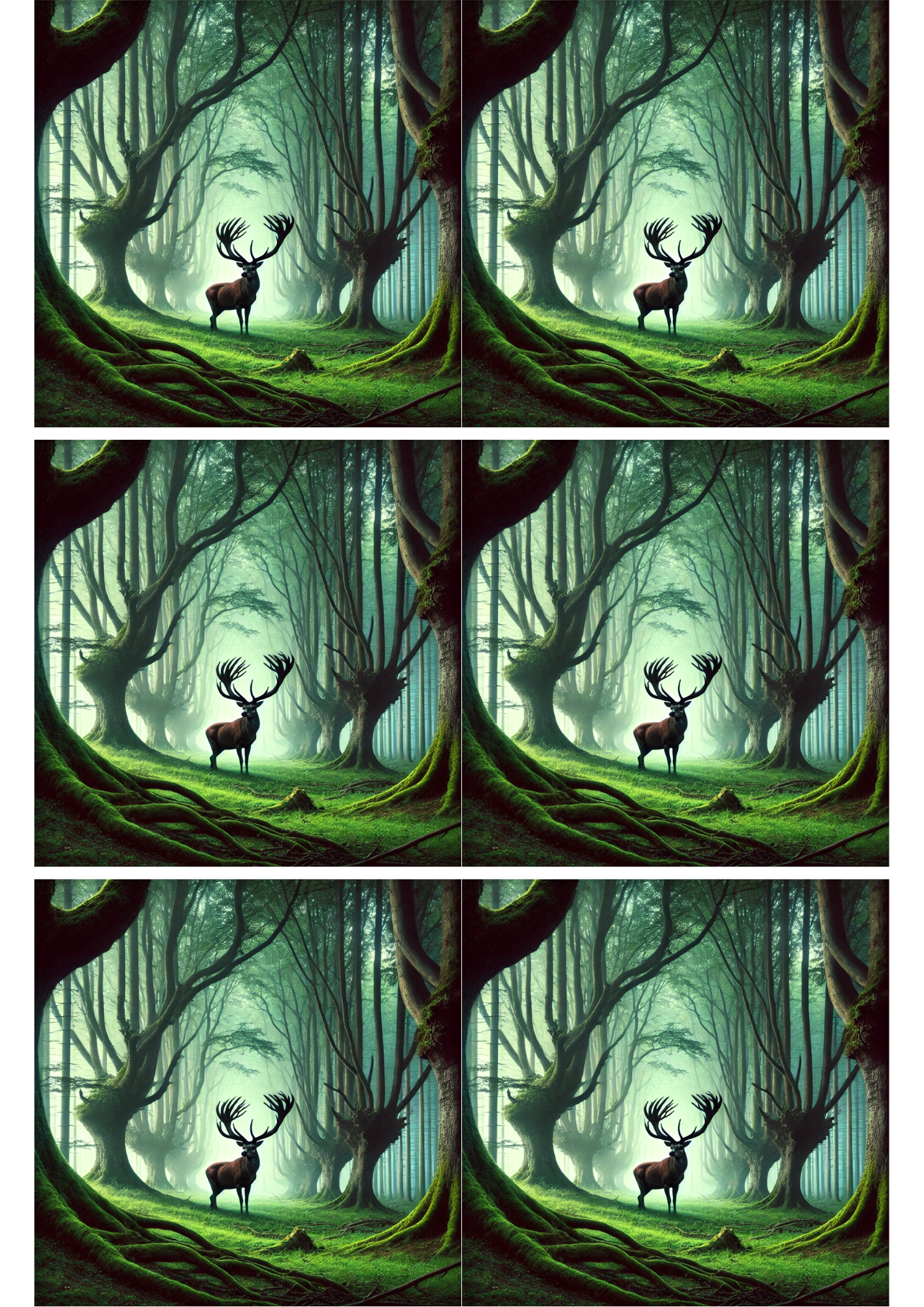 Sticker Sheet / Greeting Card – Deer In Forest Collage Cat. No. 1813