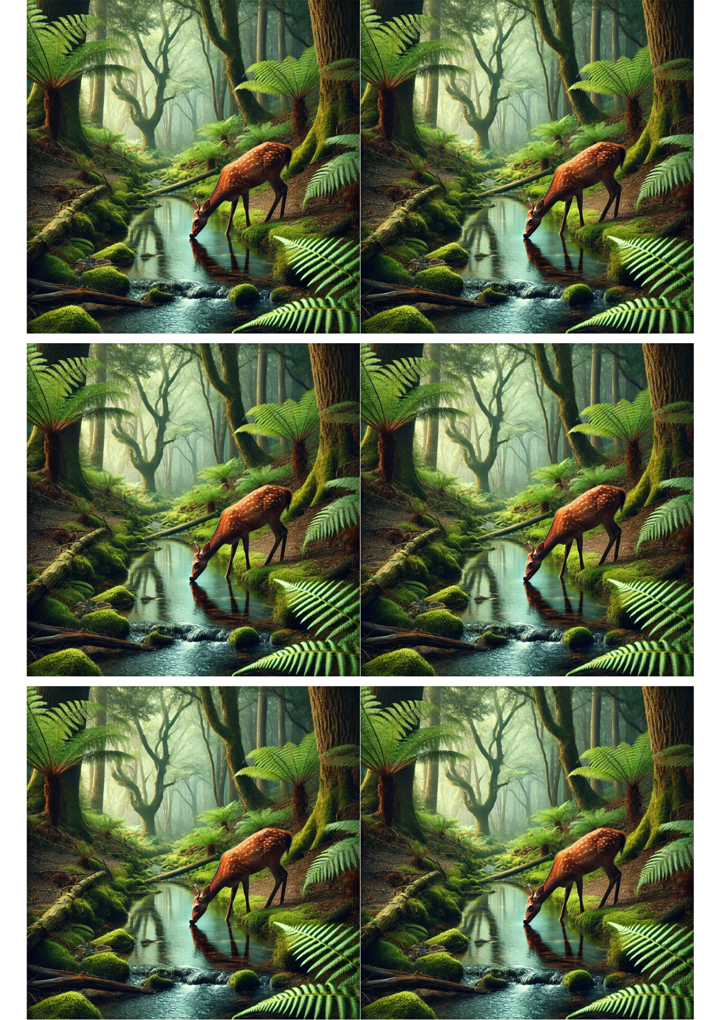 Sticker Sheet / Greeting Card – Deer At Watering Hole Collage Cat. No. 1815