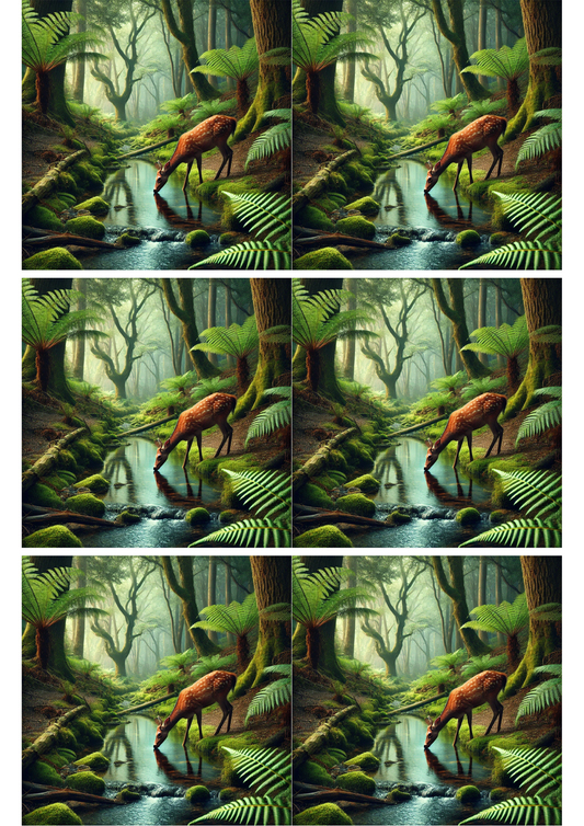 Stickerbogen „Hirsch an der Wasserstelle“, Collage, Kat. Nr. 1815