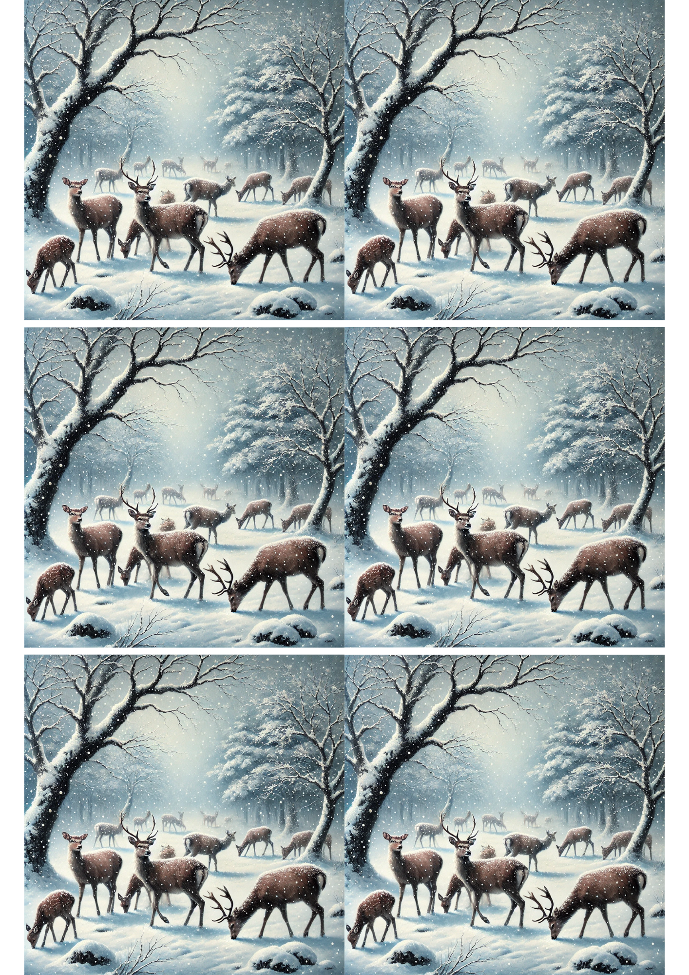 Sticker Sheet / Greeting Card – Deer In Winter Collage Cat. No. 1817