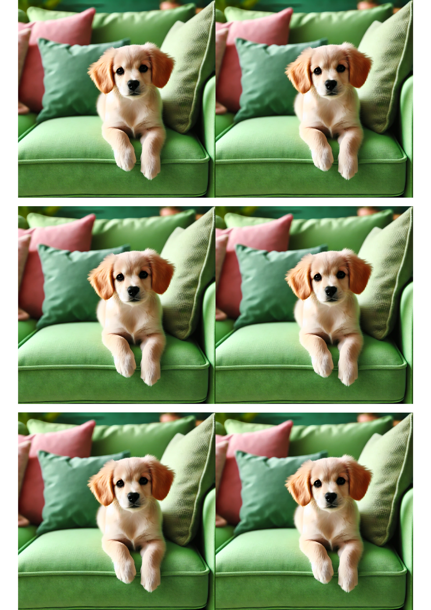 Sticker Sheet / Greeting Card – Dog On Green Couch Collage Cat. No. 2981