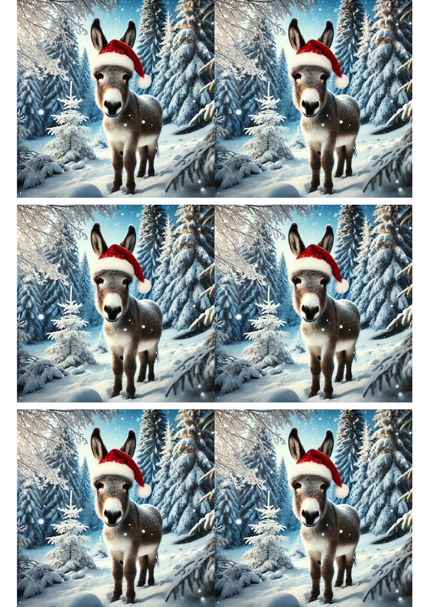Sticker Sheet / Greeting Card – Christmas Donkey in Winter Collage Cat. No. 1819