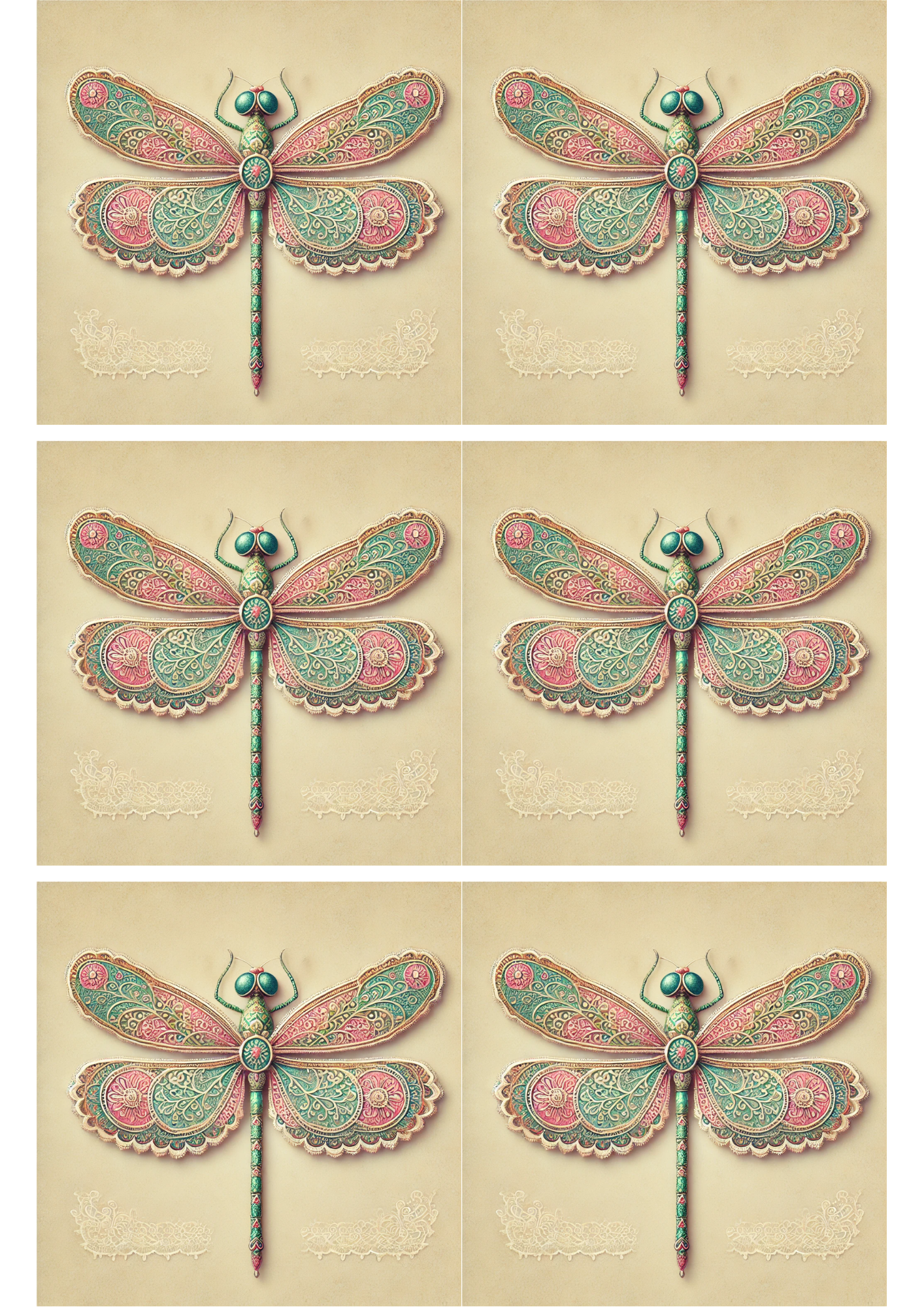 Sticker Sheet / Greeting Card – Dragonfly Shabby Chic Collage Cat. No. 1868