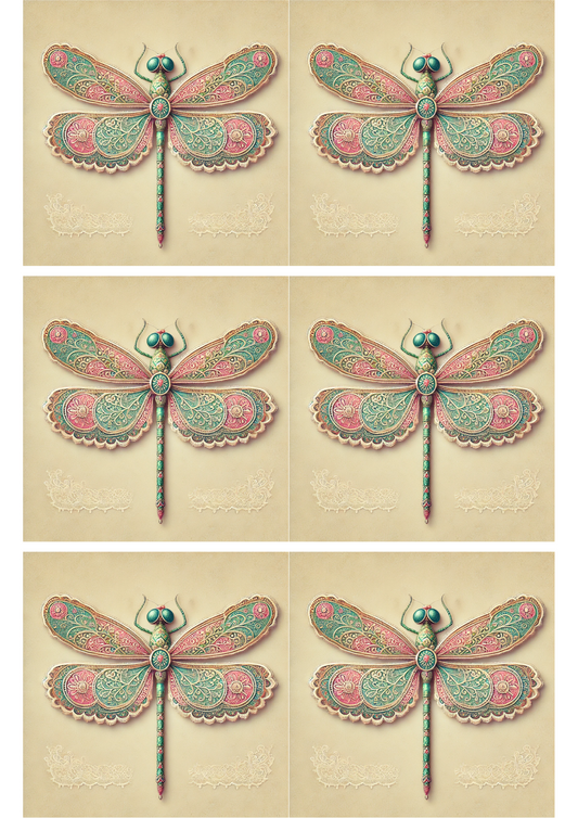 Sticker Sheet Dragonfly Shabby Chic Collage Cat. No. 1868