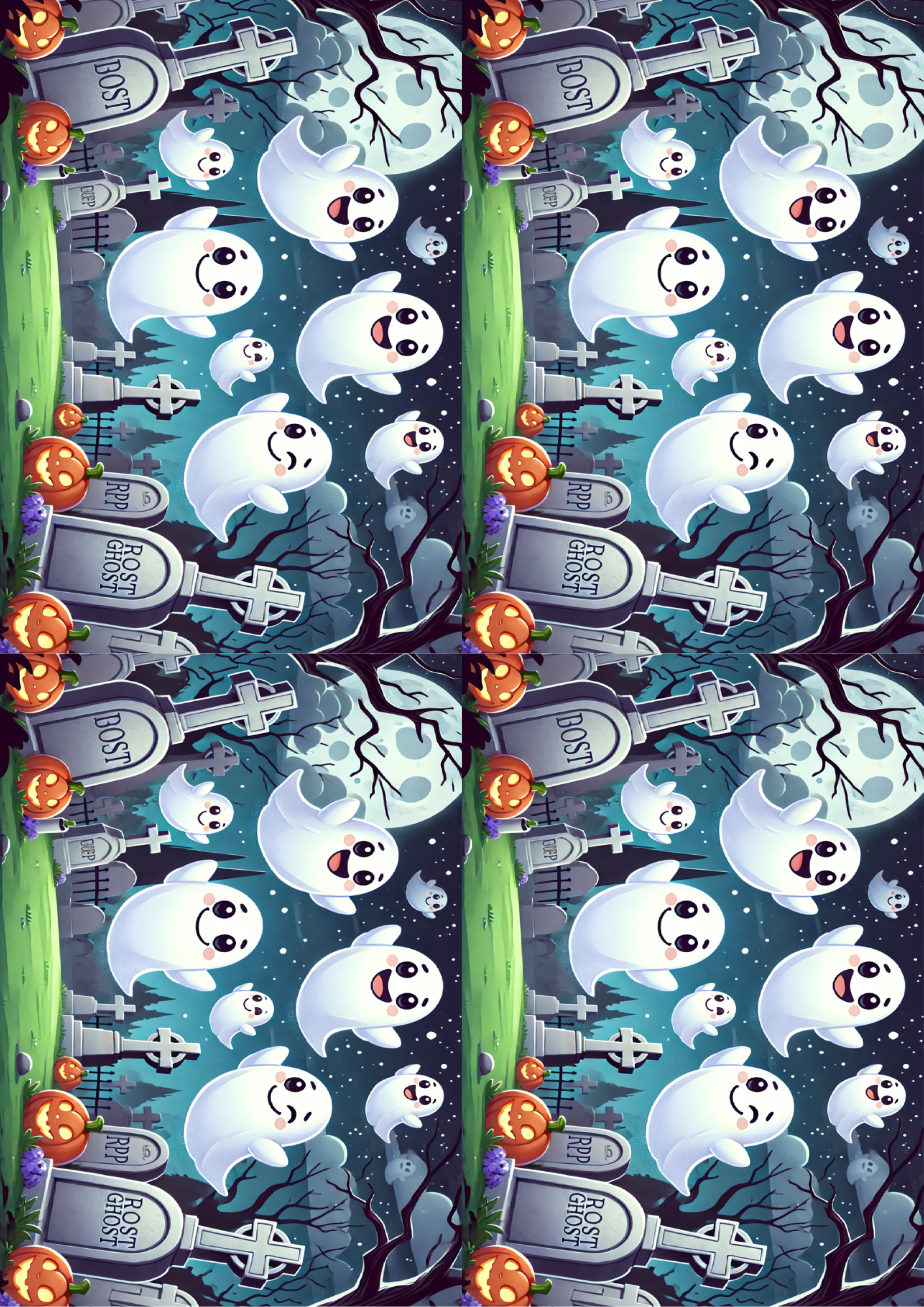 Sticker Sheet / Greeting Card – Ghosts Over the Graveyard Collage Cat. No. 1600