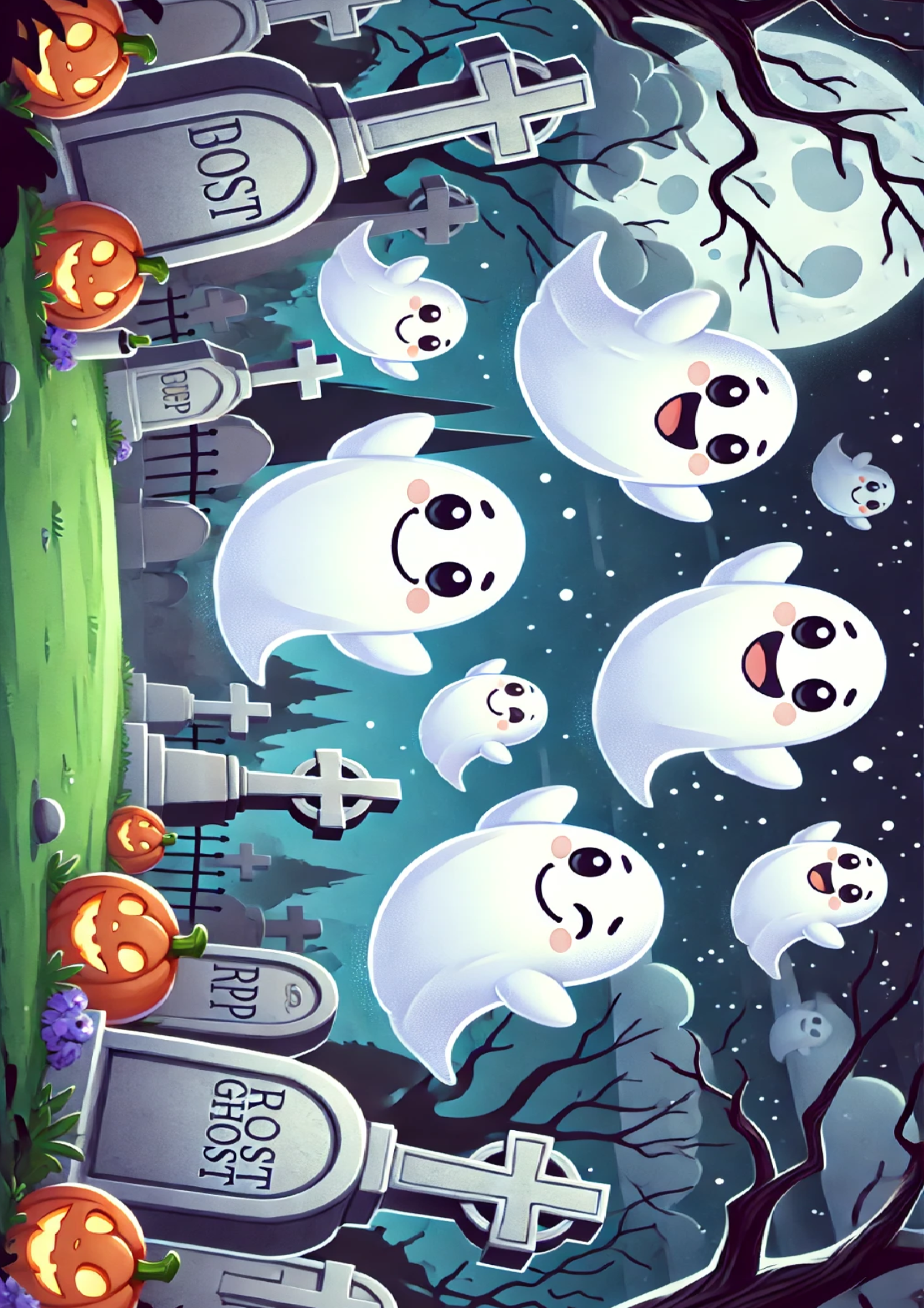 Sticker Sheet / Greeting Card – Ghosts Over the Graveyard Full Cat. No. 1601