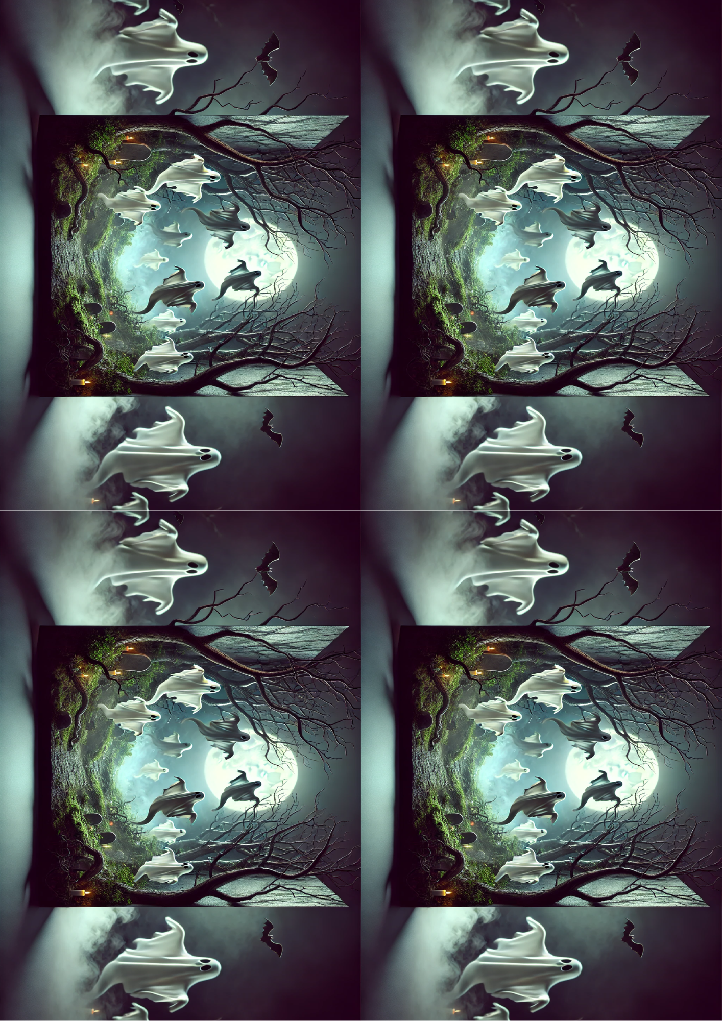 Sticker Sheet / Greeting Card – Ghosts Over The Forest Collage Cat. No. 1602