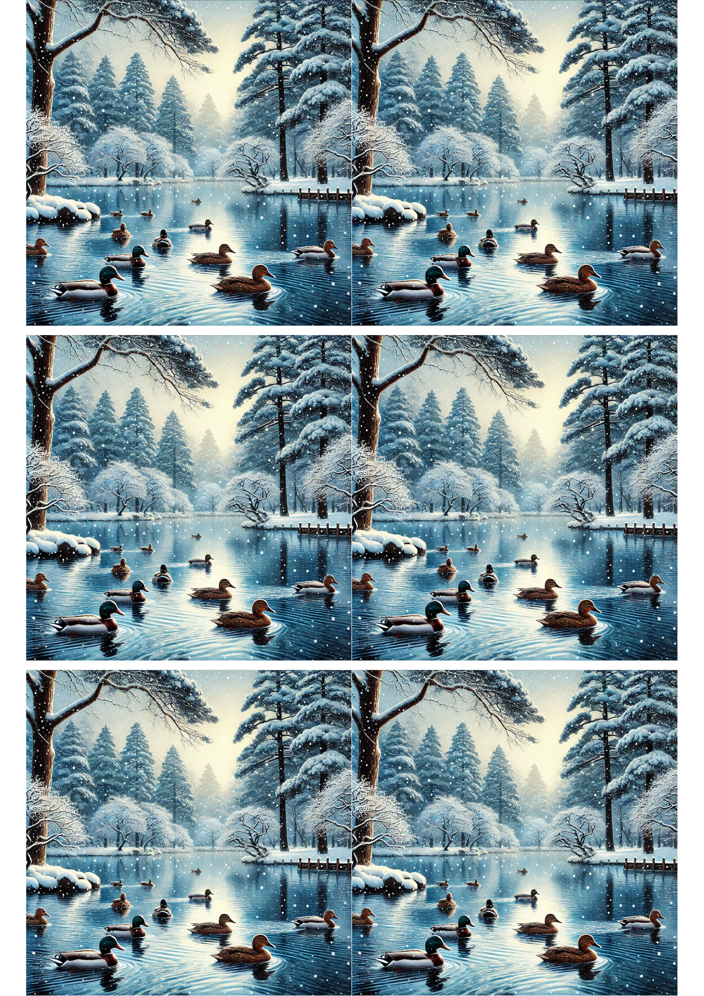 Sticker Sheet / Greeting Card – Ducks On The Lake In Winter Collage Cat. No. 1827