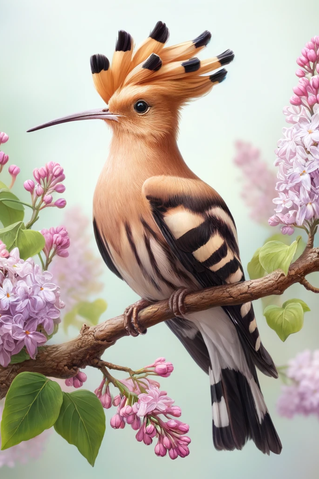 Sticker Sheet / Greeting Card – Hoopoe on a Lilac Branch, Cat. No. 109