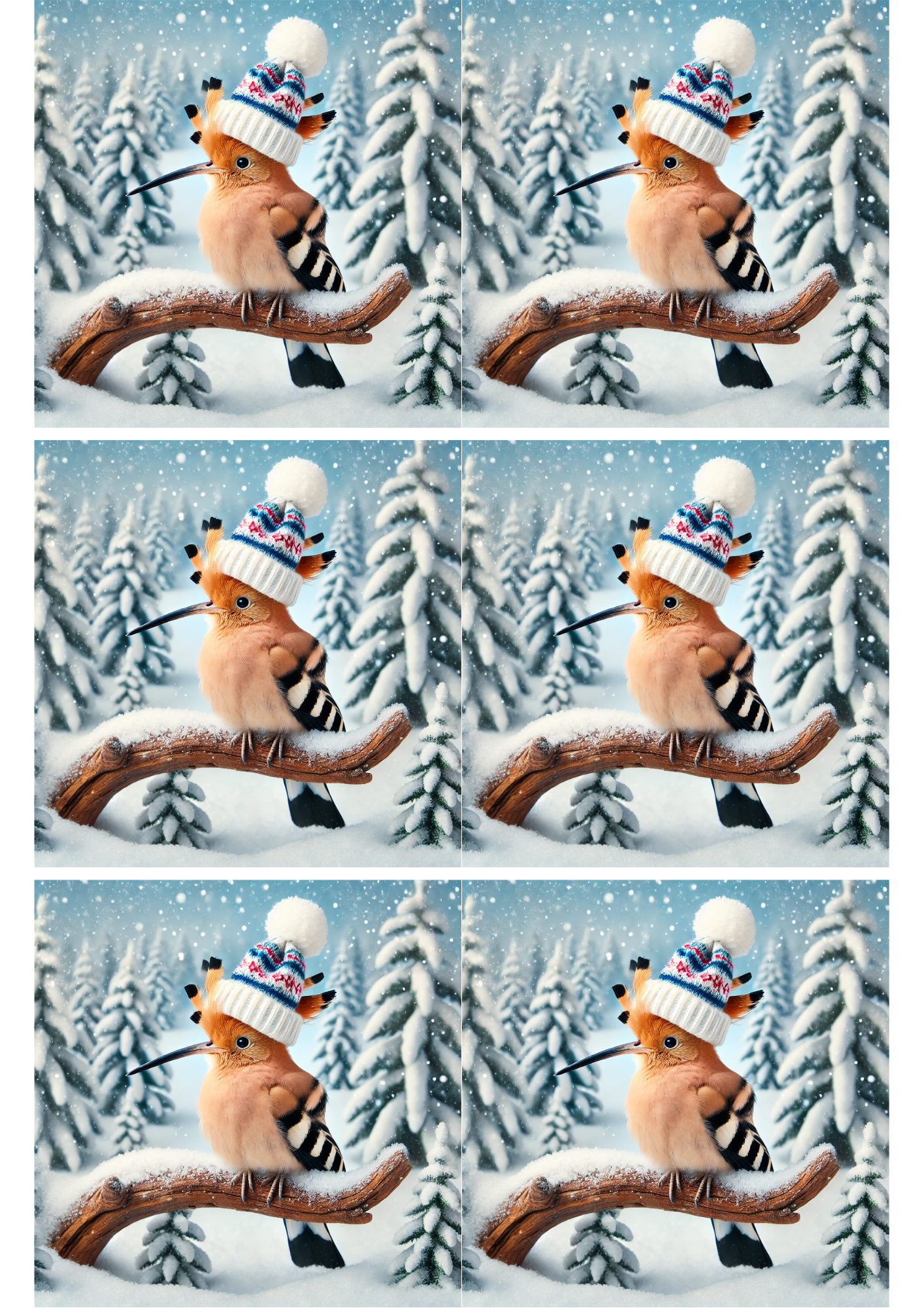 Sticker Sheet / Greeting Card – Hoopoe in Winter Collage Cat. No. 1829
