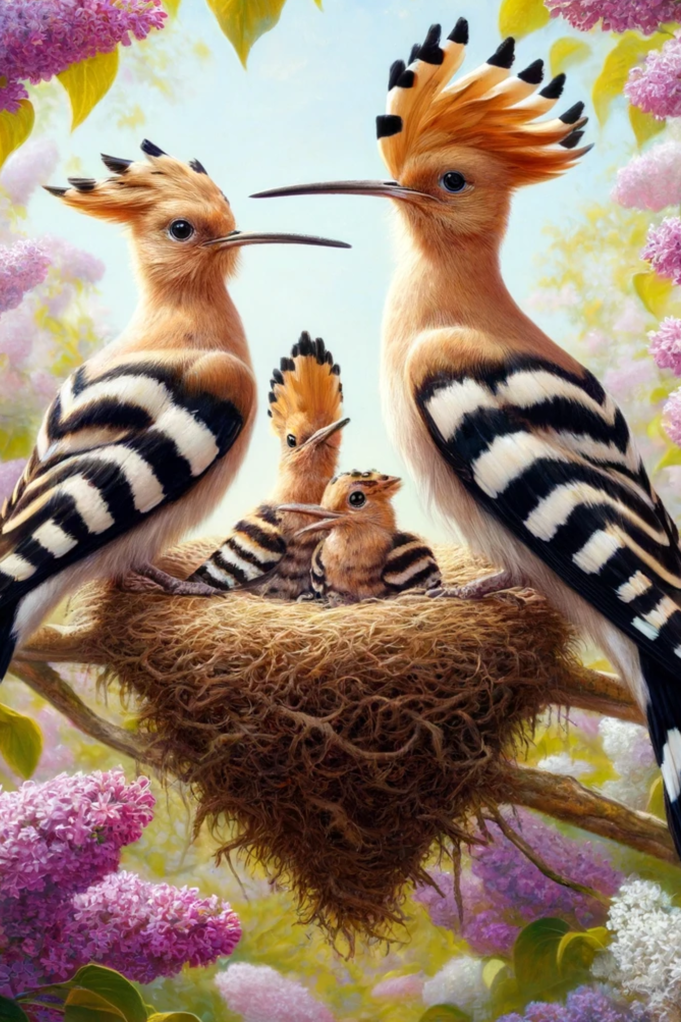 Sticker Sheet / Greeting Card – Hoopoes In A Nest On A Lilac Twig Full Cat. No. 464