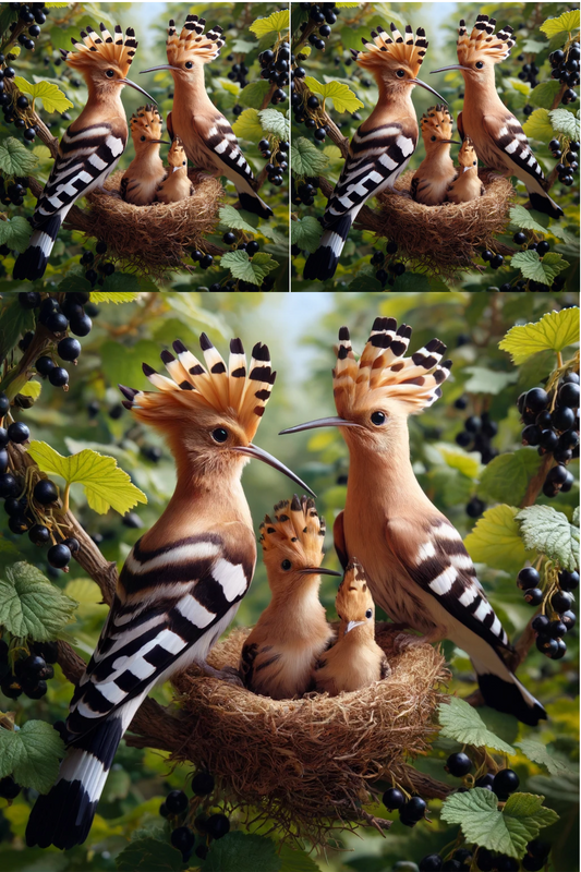 Sticker Sheet – Hoopoes In A Nest On Black Currant Collage Cat. No. 465