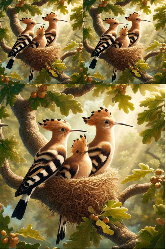 Sticker Sheet – Hoopoes In A Nest On An Oak Tree Collage Cat. No. 467