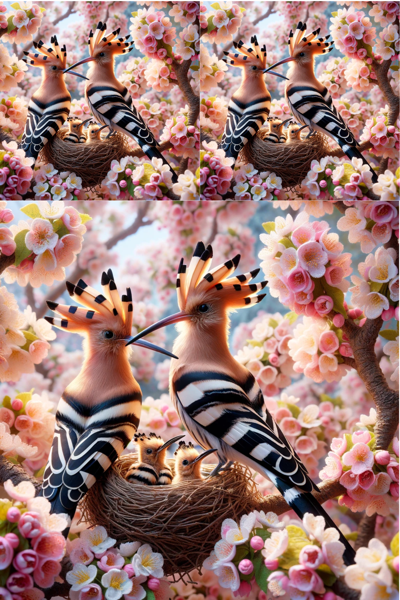 Sticker Sheet / Greeting Card – Hoopoe In A Nest On A Cherry Collage Cat. No. 509