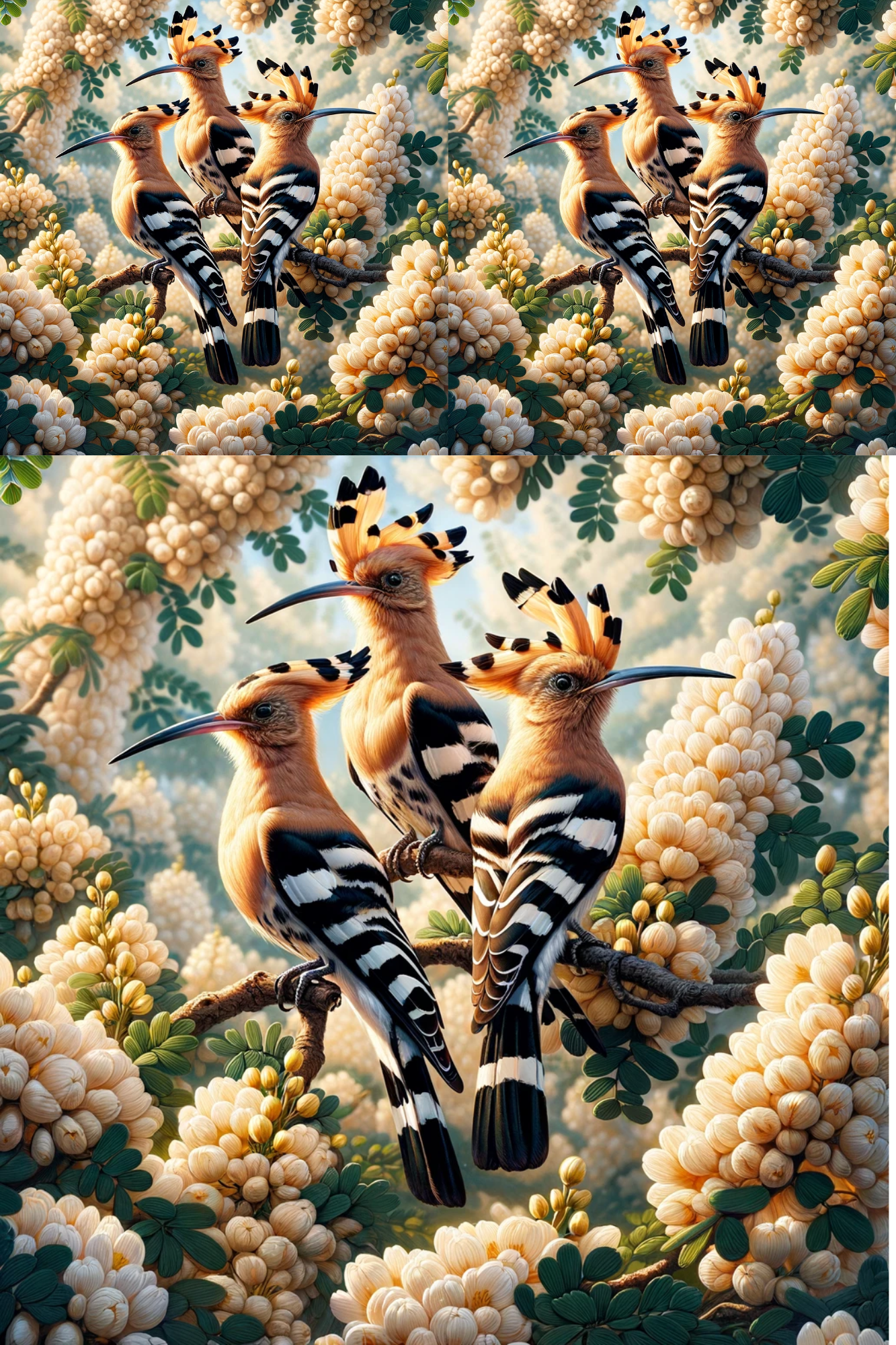 Sticker Sheet / Greeting Card – Hoopoe In A Nest On Acacia Collage Cat. No. 511