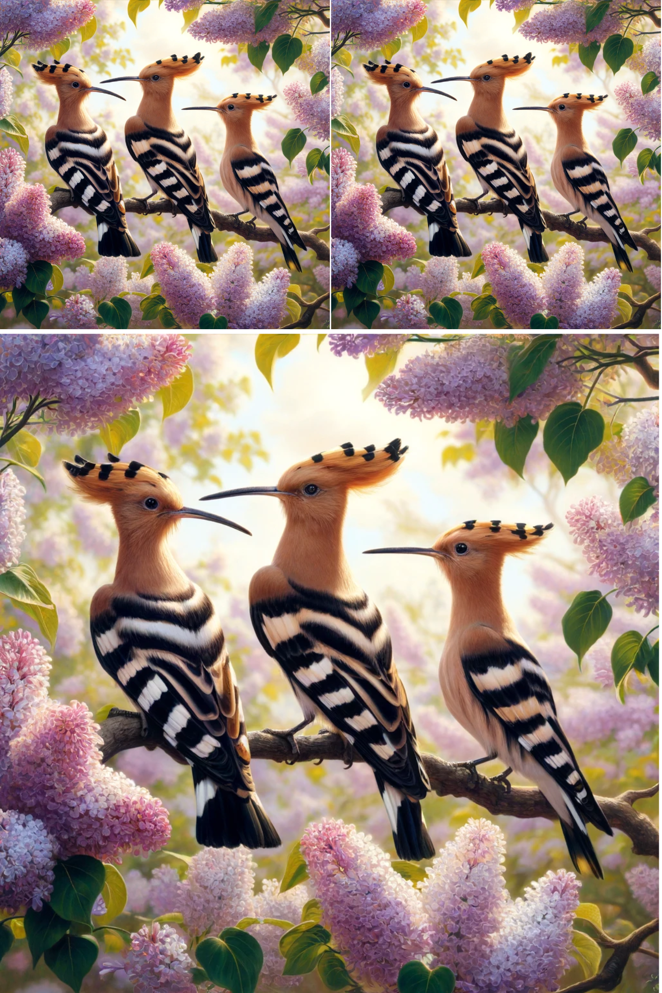 Sticker Sheet / Greeting Card – Hoopoe In A Nest On A Lilac Twig Collage Cat. No. 513