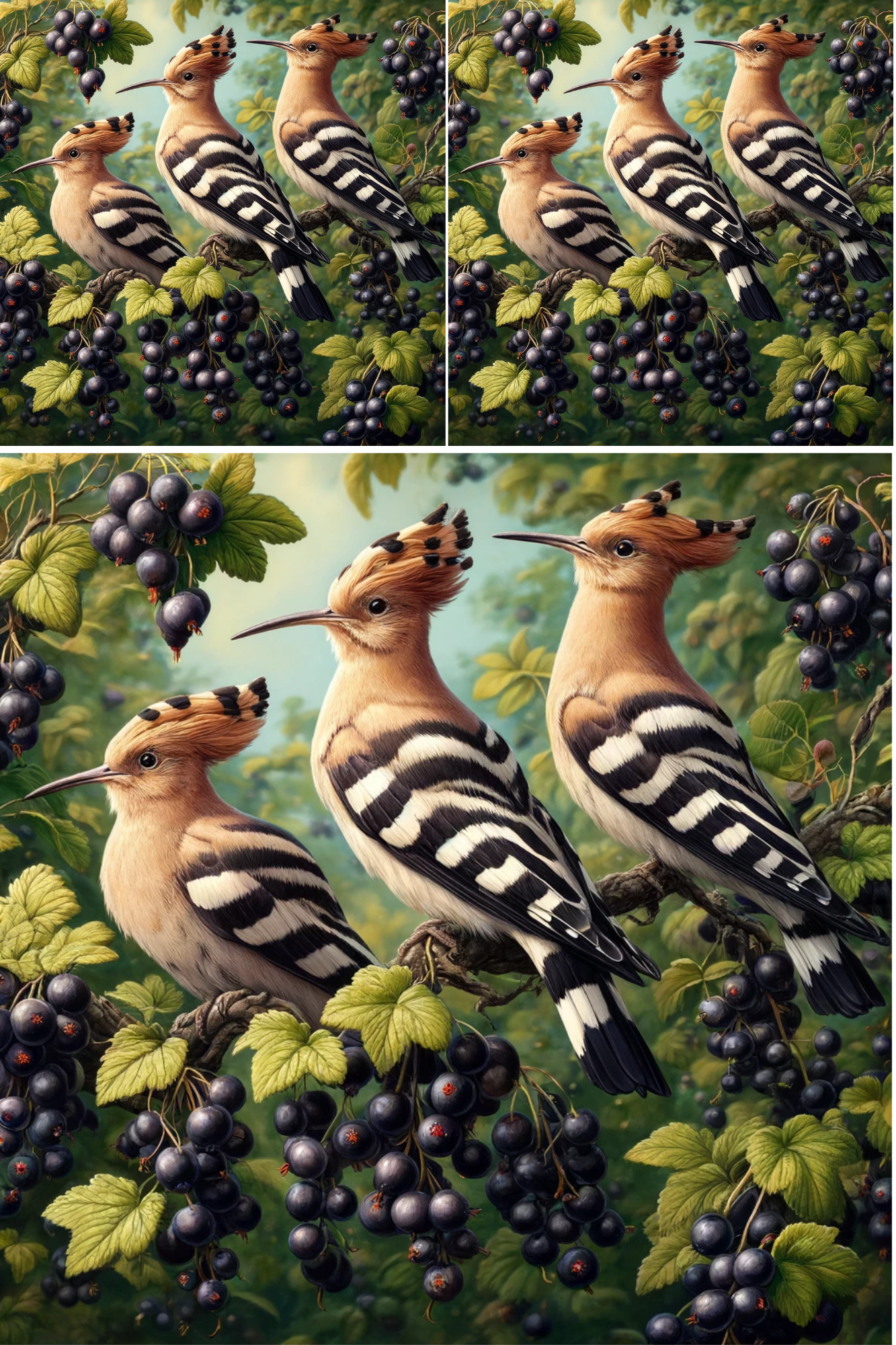 Sticker Sheet / Greeting Card – Hoopoe On Black Currant Collage Cat. No. 515