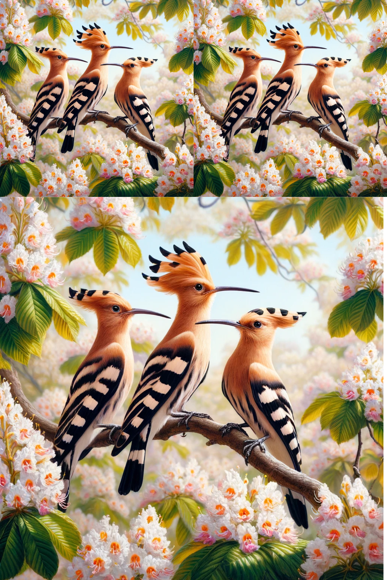 Sticker Sheet / Greeting Card – Hoopoe In A Nest On A Chestnut Tree Collage Cat. No. 517