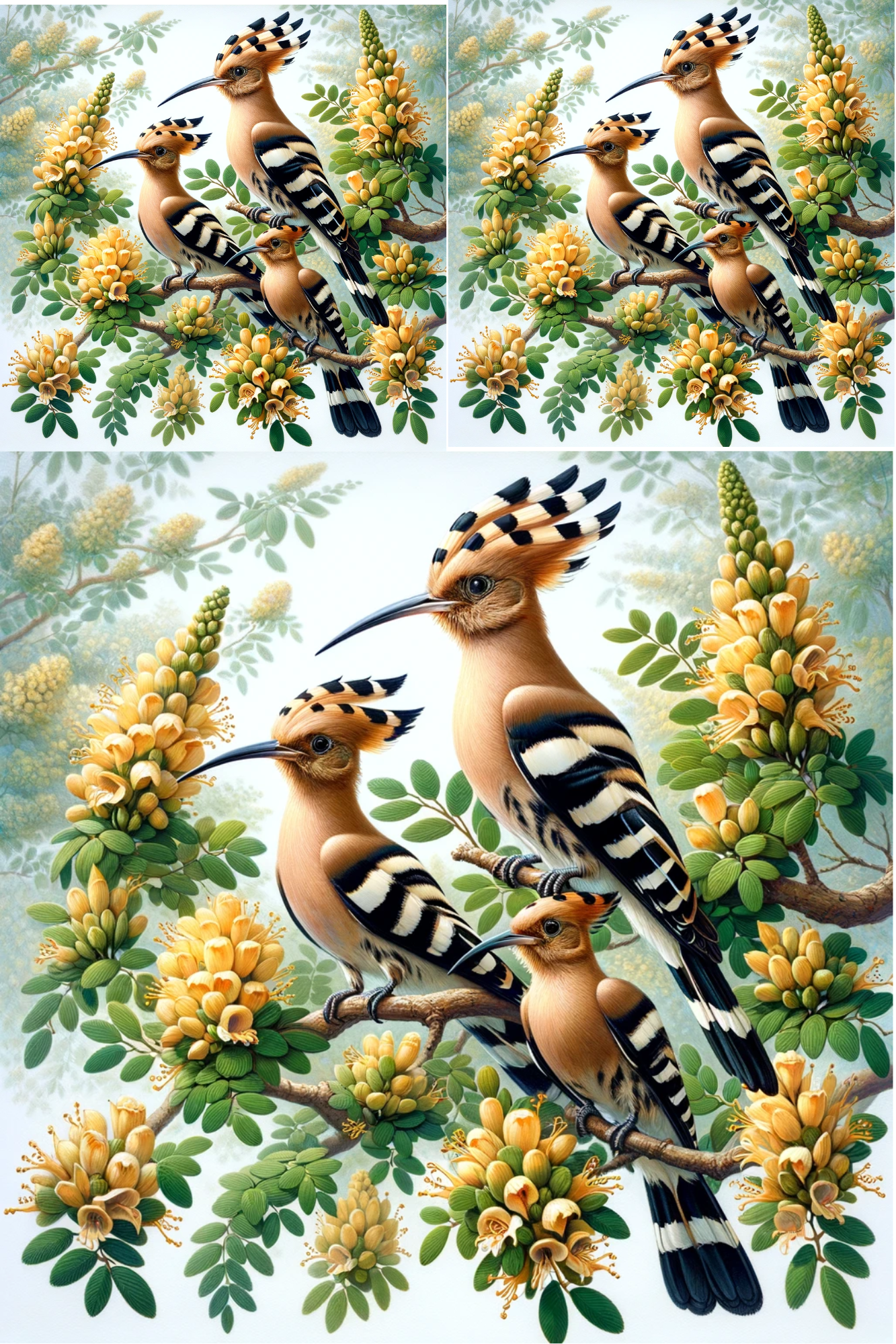 Sticker Sheet / Greeting Card – Hoopoe On Sandalwood Collage Cat. No. 519