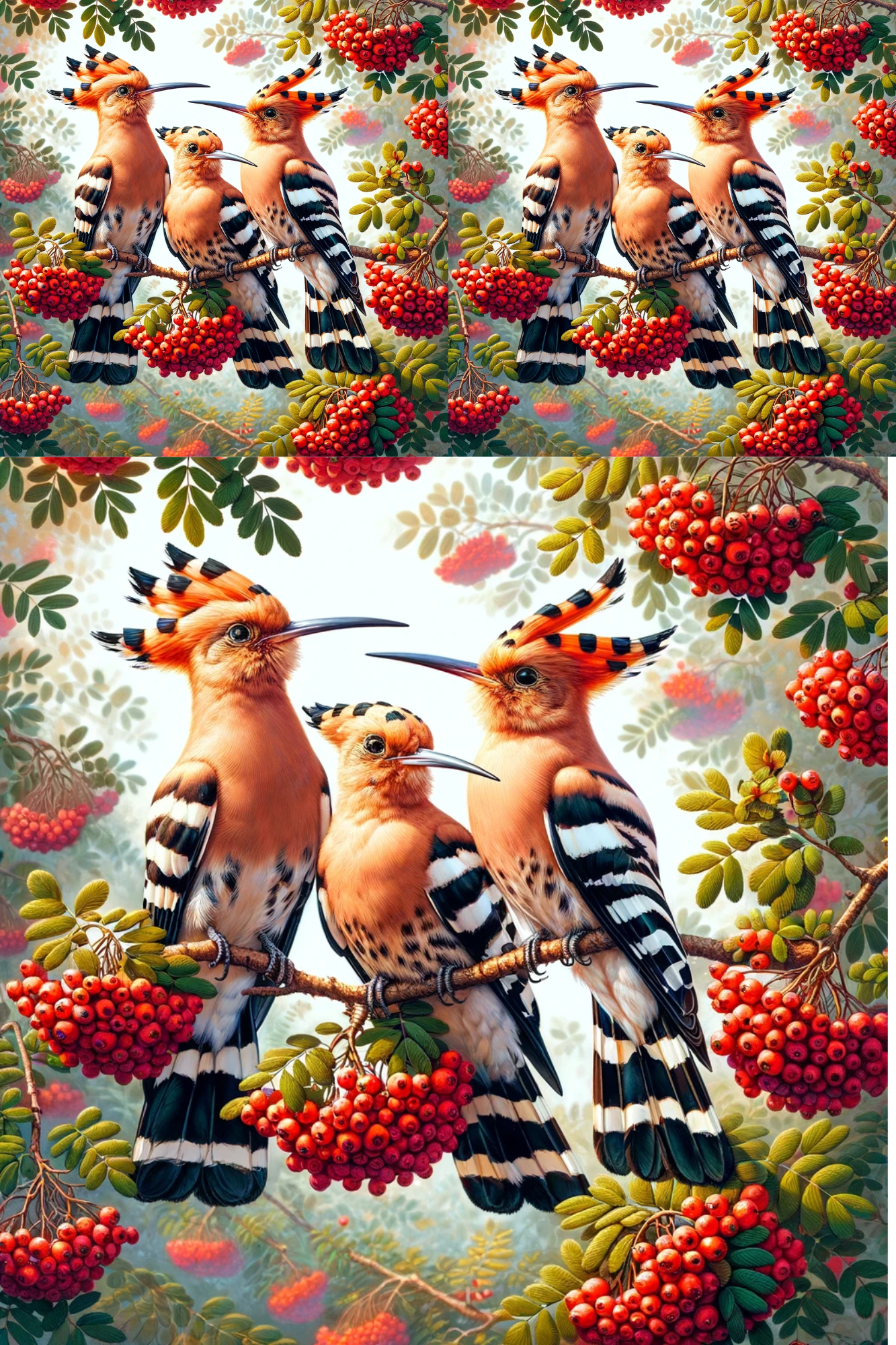 Sticker Sheet / Greeting Card – Hoopoe on Rowan Tree Collage Cat. No. 525