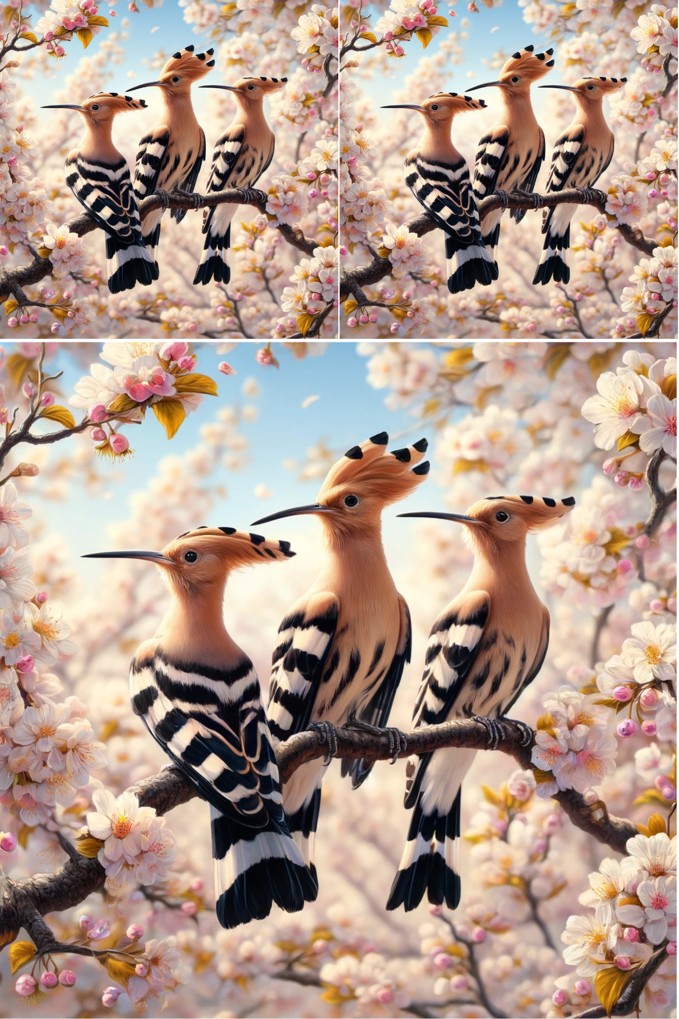 Sticker Sheet / Greeting Card – Hoopoe On Cherry Blossom Collage Cat. No. 529