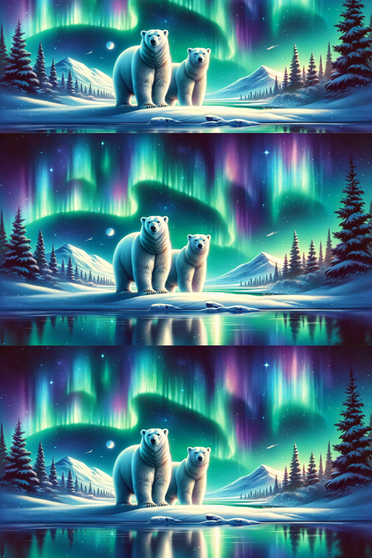 Sticker Sheet Two Polar Bears Aurora Collage Cat. No. 110