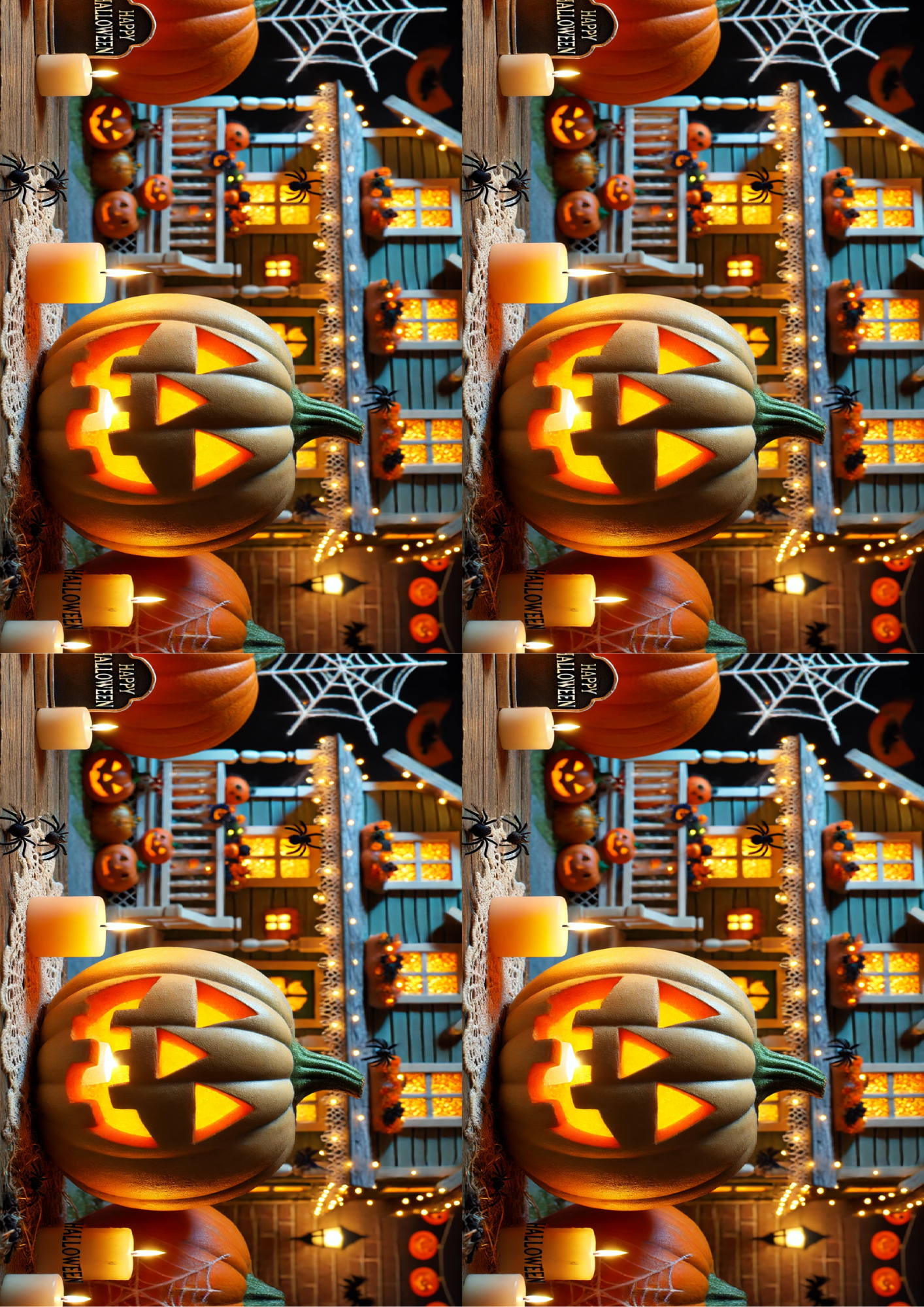 Sticker Sheet / Greeting Card – Pumpkin Next to House Collage Cat. No. 1604