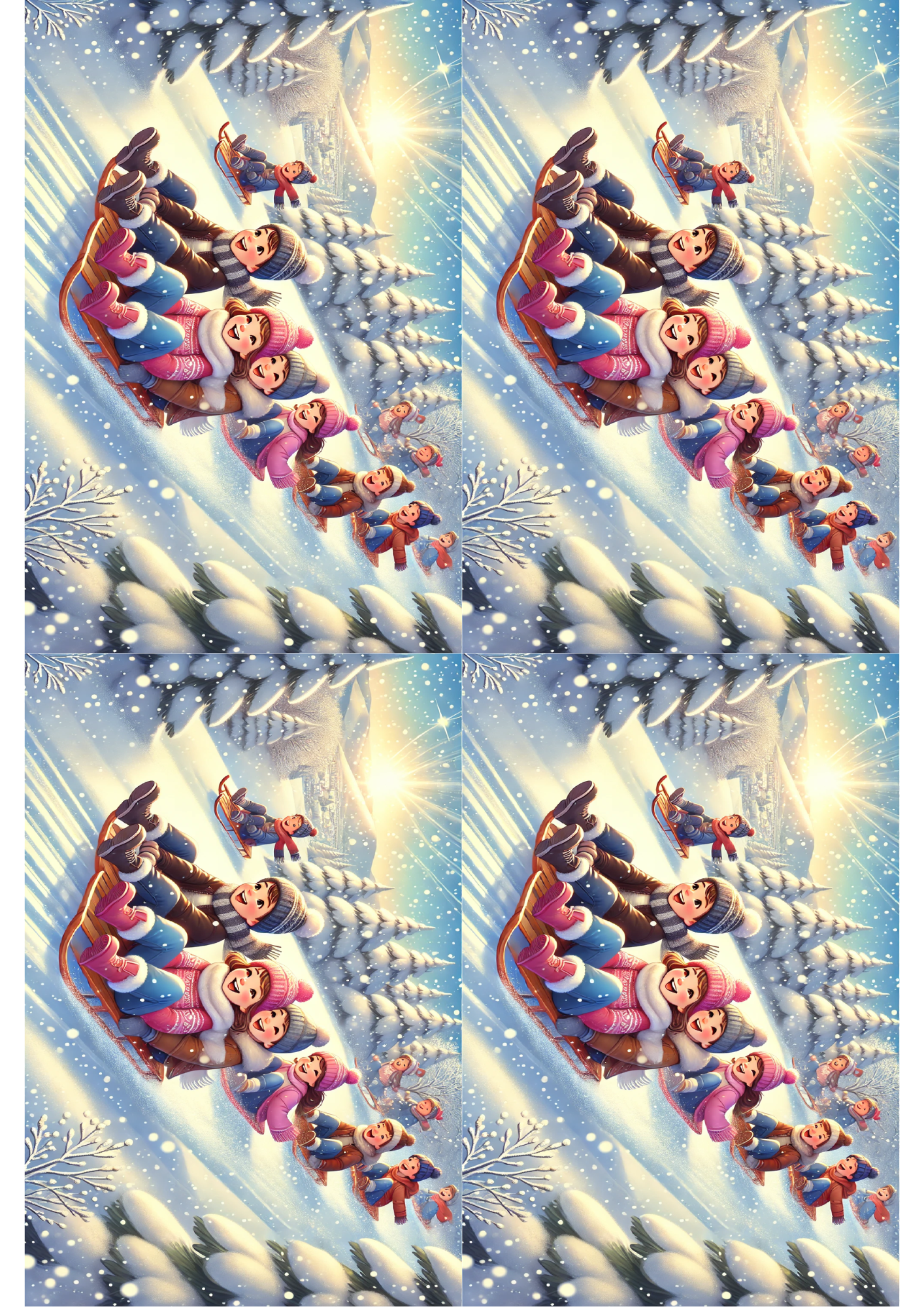 Sticker Sheet / Greeting Card – Children Riding Sleigh Collage Cat. No. 1506