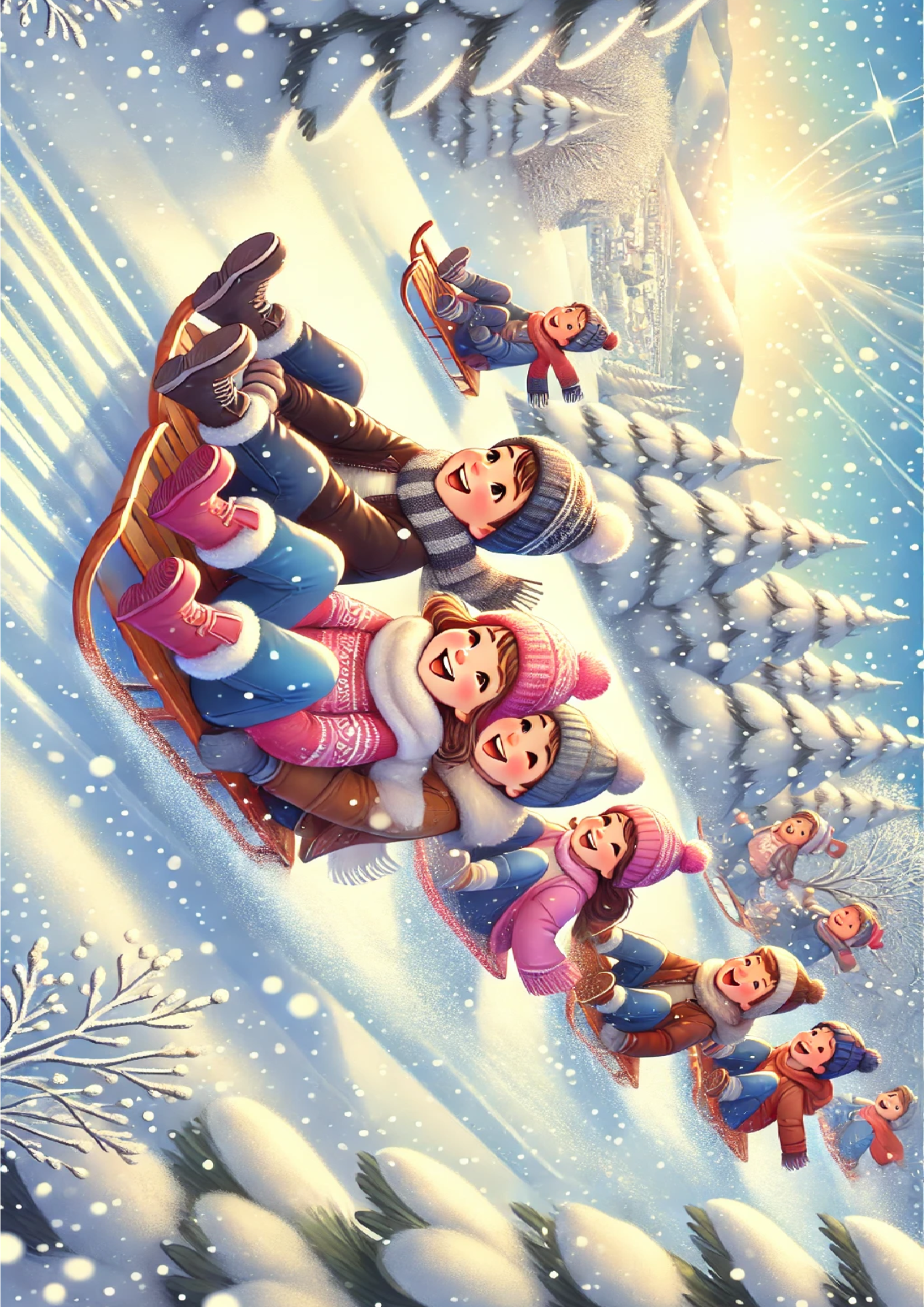 Sticker Sheet / Greeting Card – Children Riding Sleigh Full Cat. No. 1507