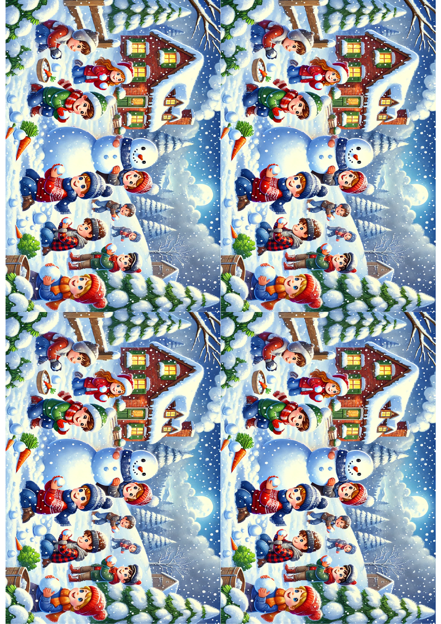 Sticker Sheet / Greeting Card – Children Make a Snowman Collage Cat. No. 1508