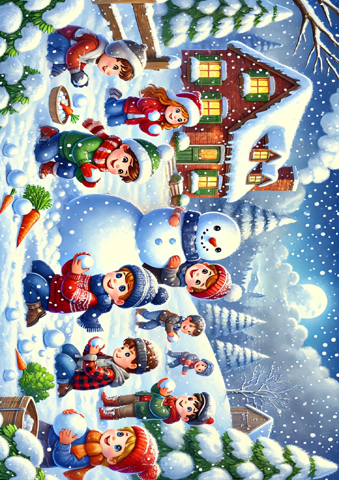 Sticker Sheet / Greeting Card – Children Make a Snowman Full Cat. No. 1509