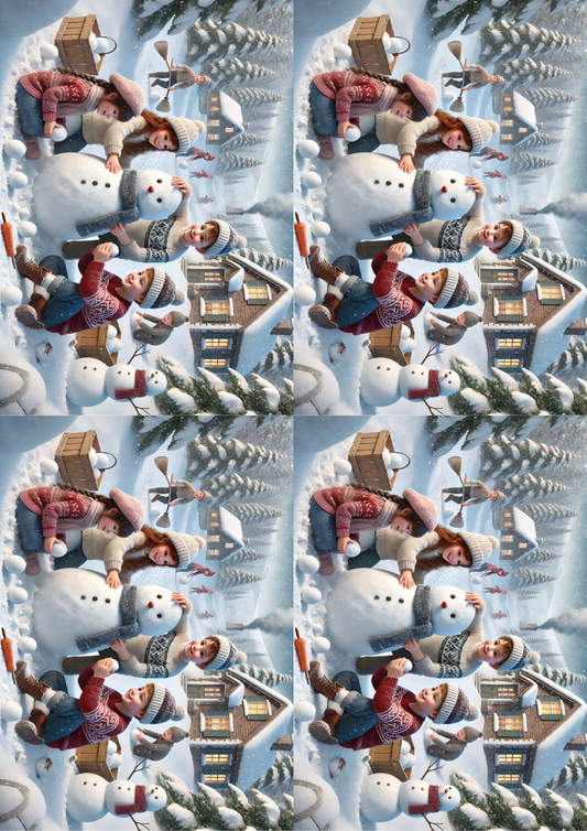 Sticker Sheet Children Make Snowman Realistic Collage Cat. No. 1510