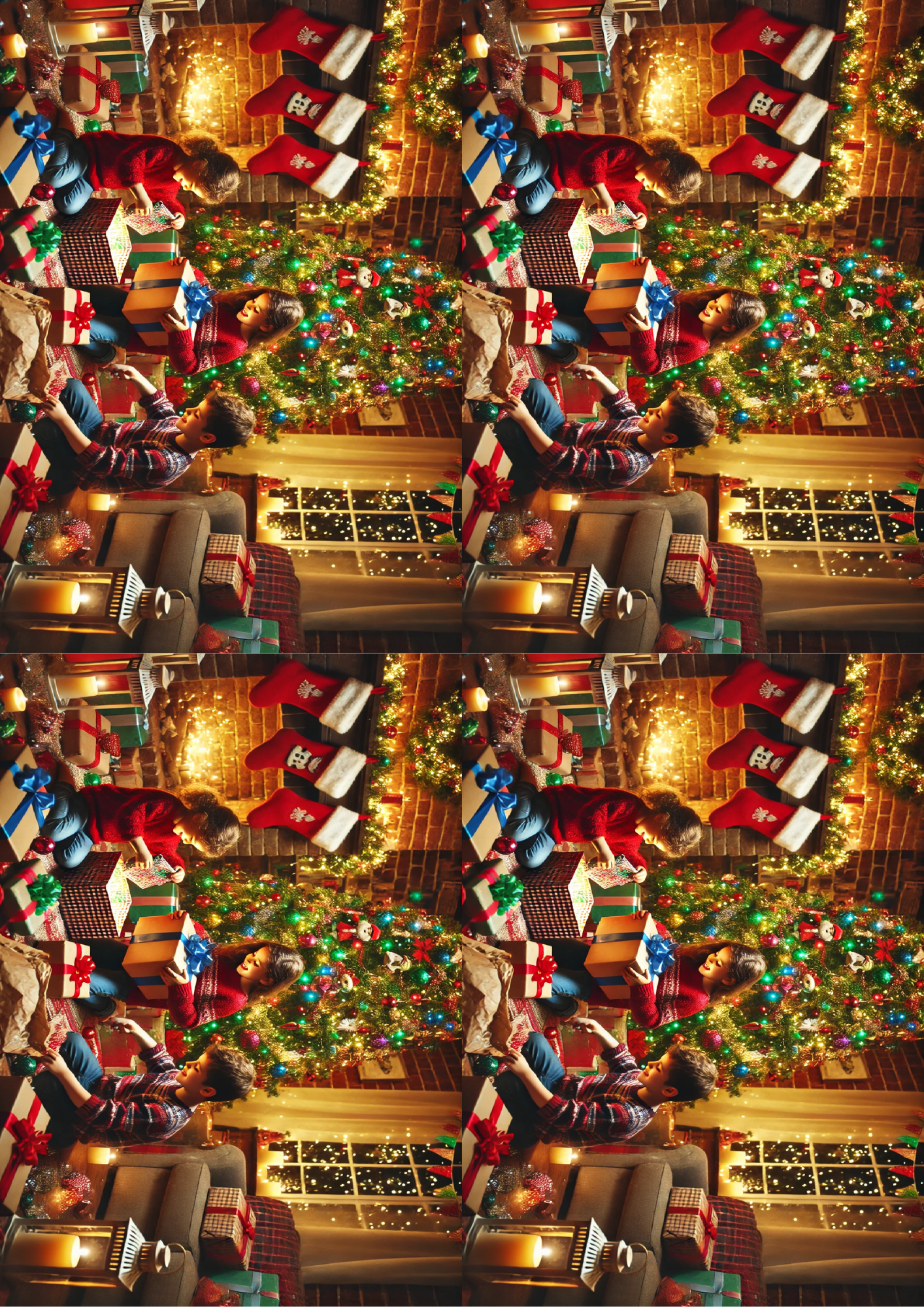 Sticker Sheet / Greeting Card – Children Open Gifts Collage Cat. No. 1514