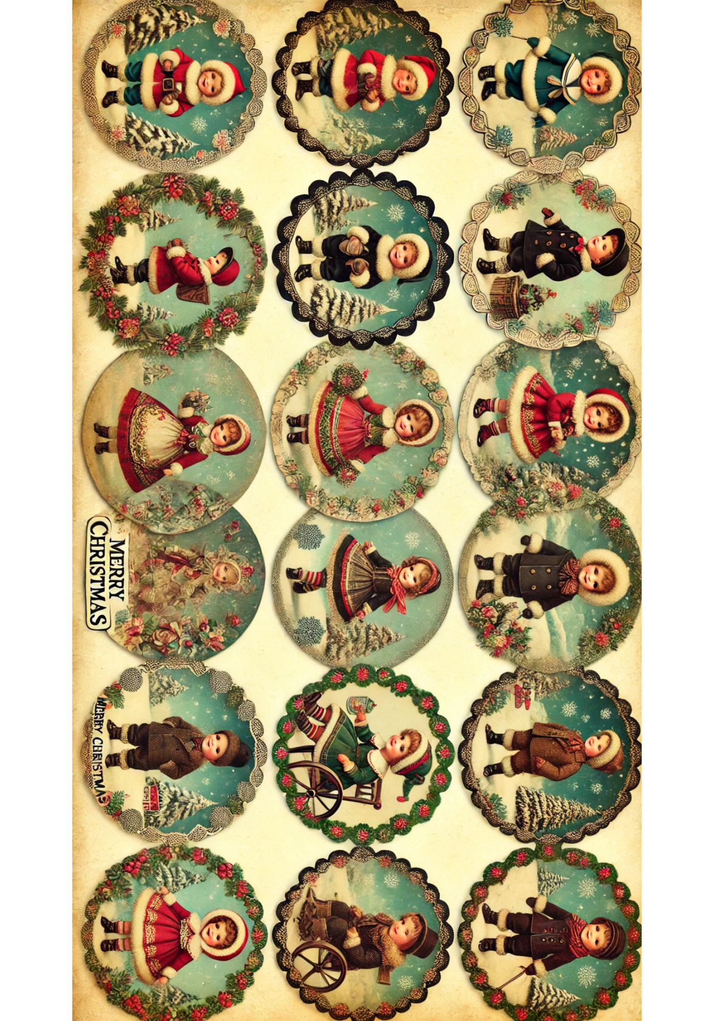 Sticker Sheet / Greeting Card – Children On Christmas Bauble Full Cat. No. 1428
