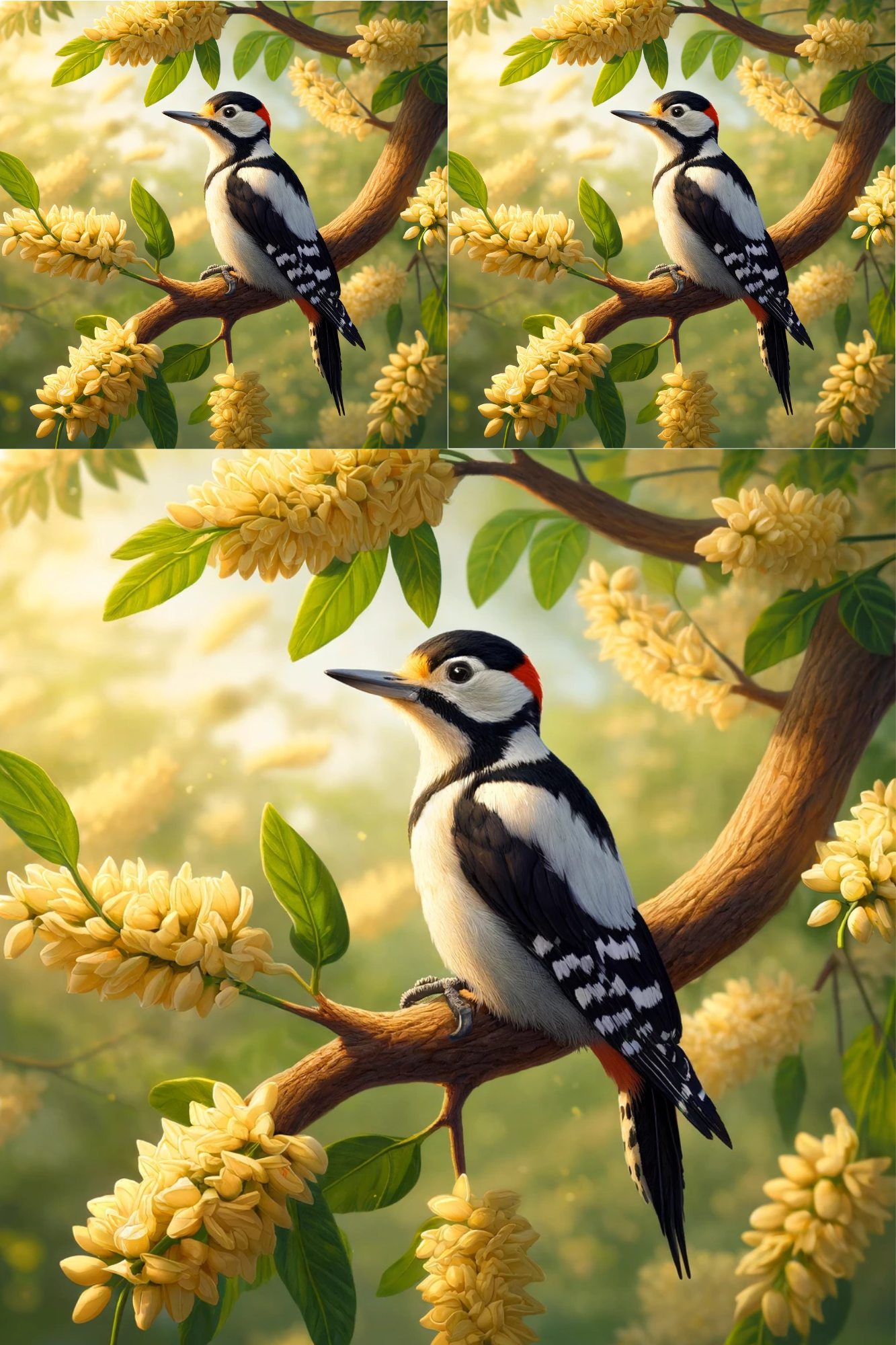 Sticker Sheet / Greeting Card – Woodpecker On Sandalwood Collage Cat. No. 537