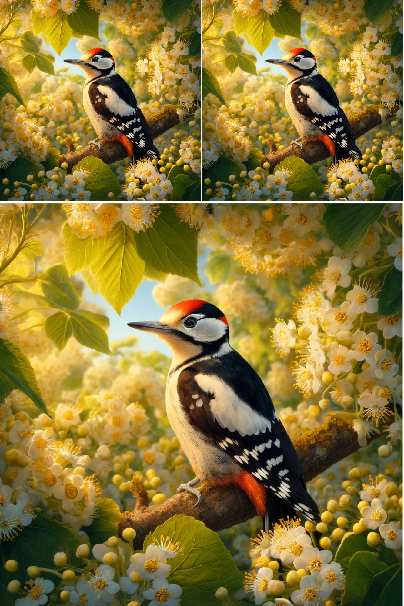 Sticker Sheet / Greeting Card – Woodpecker On Linden Tree Collage Cat. No. 541