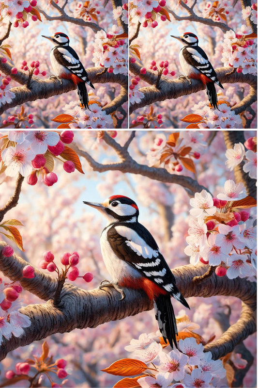 Sticker Sheet Woodpecker on Cherry Tree Collage Cat. No. 543