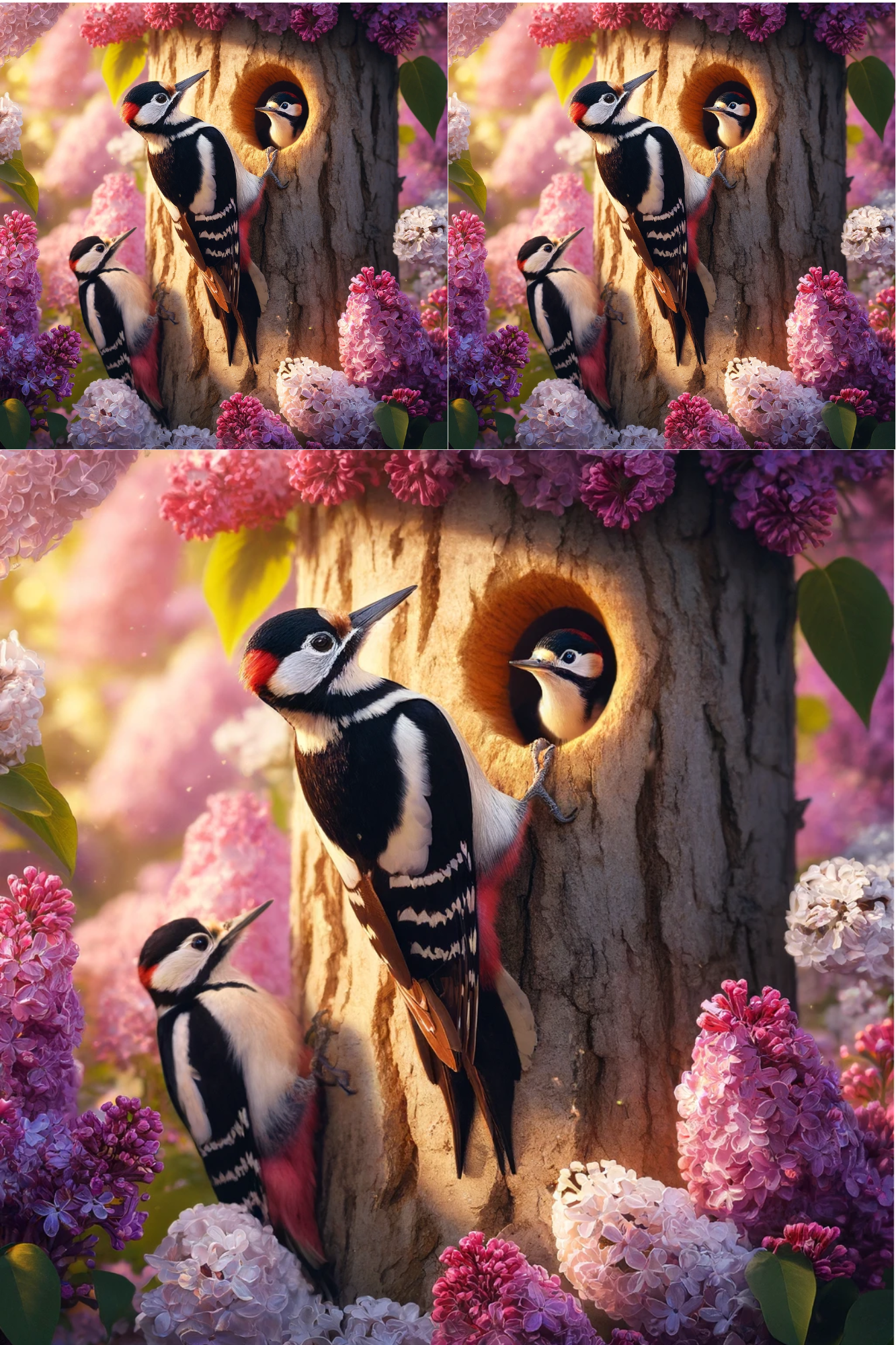 Sticker Sheet / Greeting Card – Woodpecker On A Lilac Branch Collage Cat. No. 547