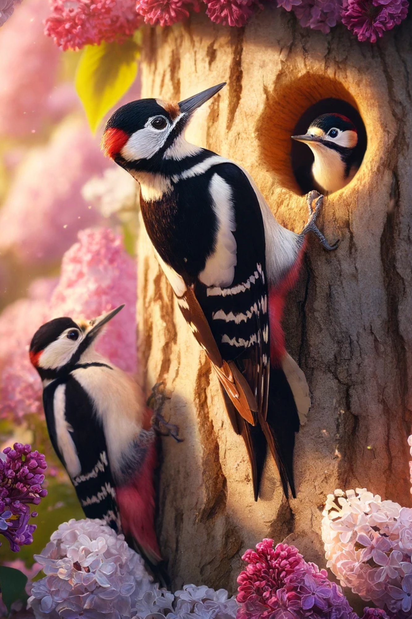 Sticker Sheet / Greeting Card – Woodpecker On A Lilac Twig Full Cat. No. 548