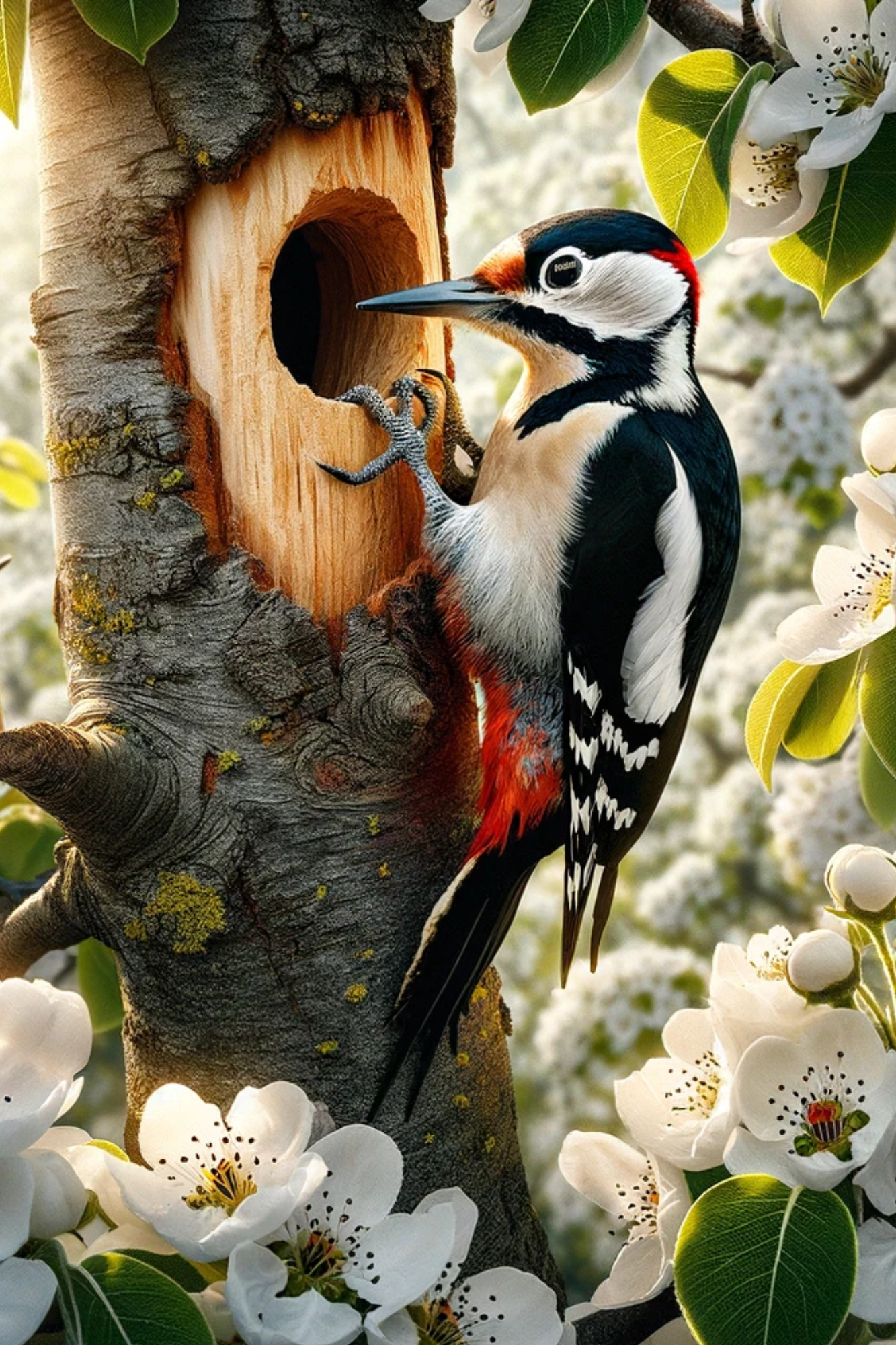 Sticker Sheet / Greeting Card – Woodpecker on a pear tree, full, Cat. No. 550