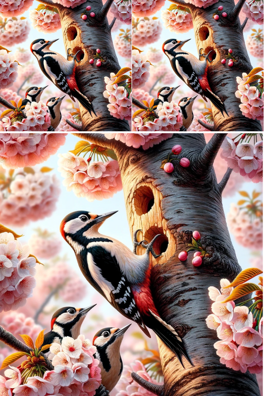 Sticker Sheet Woodpeckers on Cherry Tree Collage Cat. No. 553