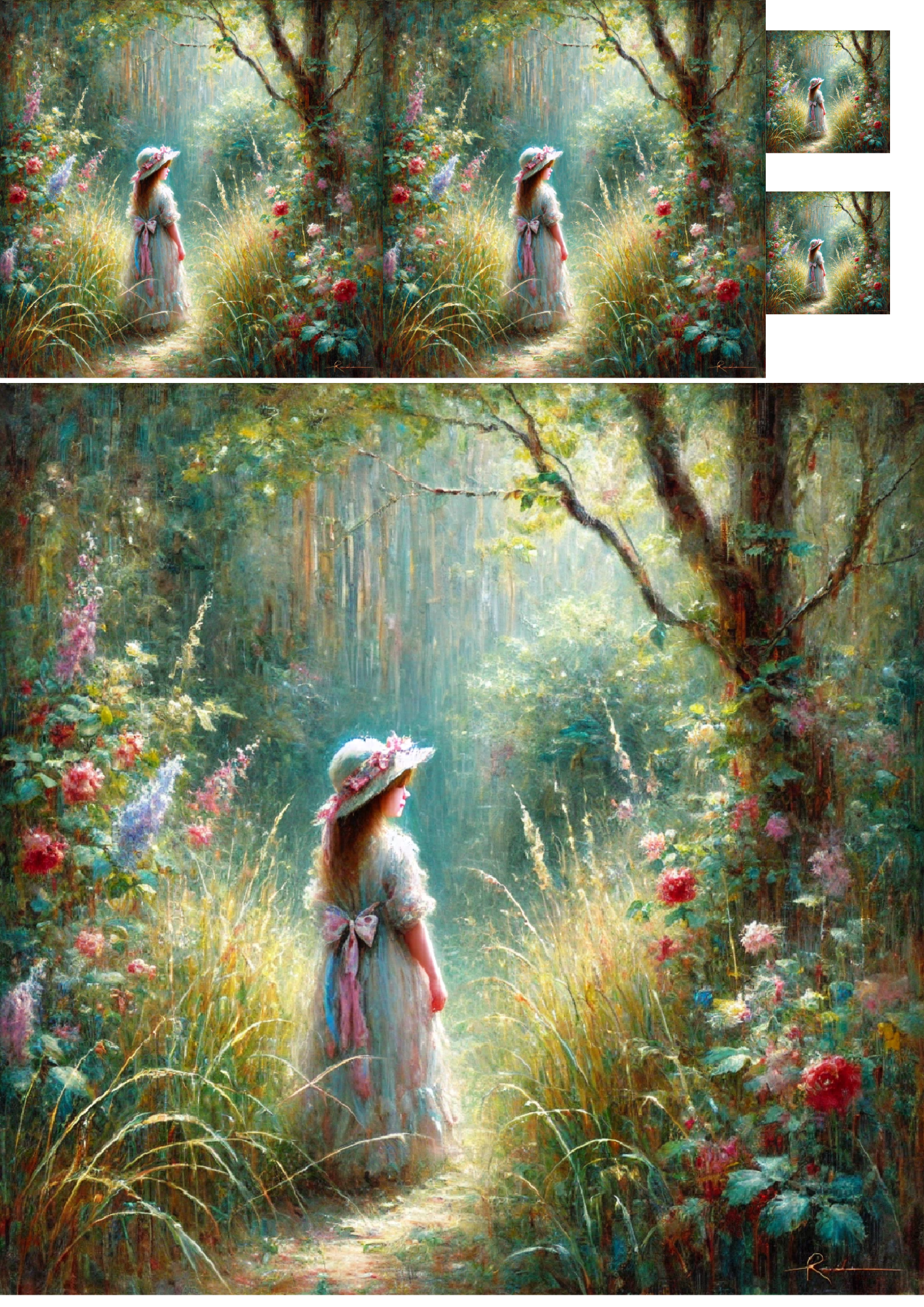 Sticker Sheet / Greeting Card – Little Girl In The Secret Garden Collage Cat. No. 1277