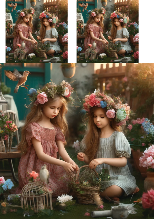 Sticker Sheet – Girls in Wreaths, Birds Collage Cat No. 765