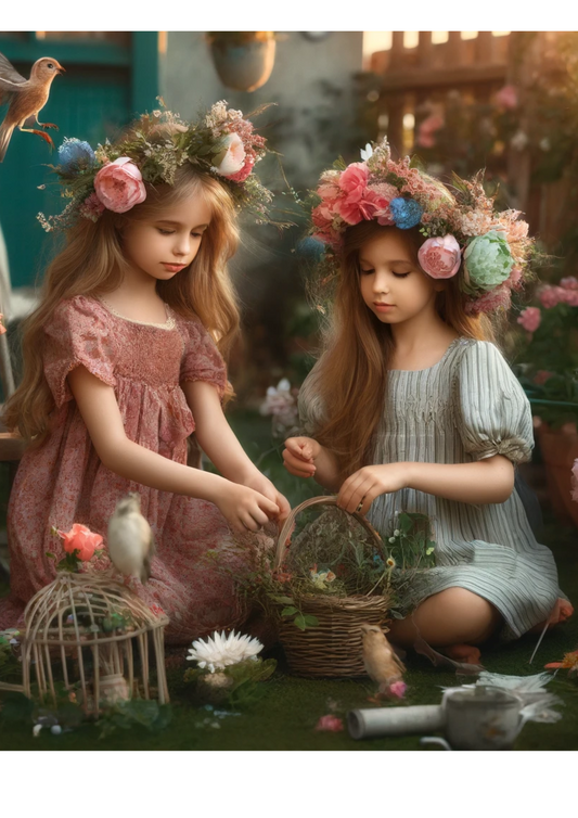 Sticker Sheet – Girls in Wreaths, Birds Full Cat No. 766