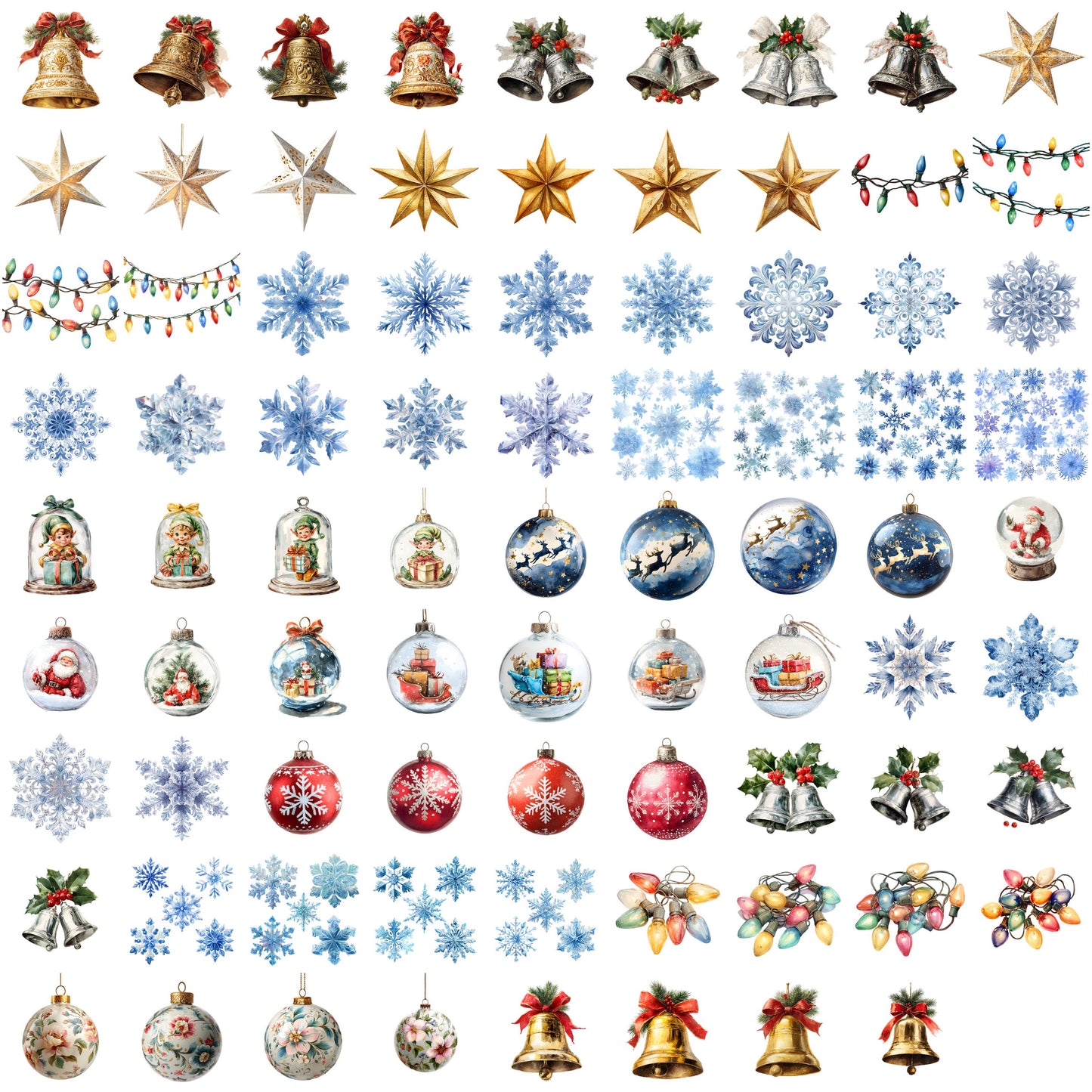 Christmas Ornaments Clipart β 80 PNG β Watercolor Transparent Files for Junk Journals & Crafts
